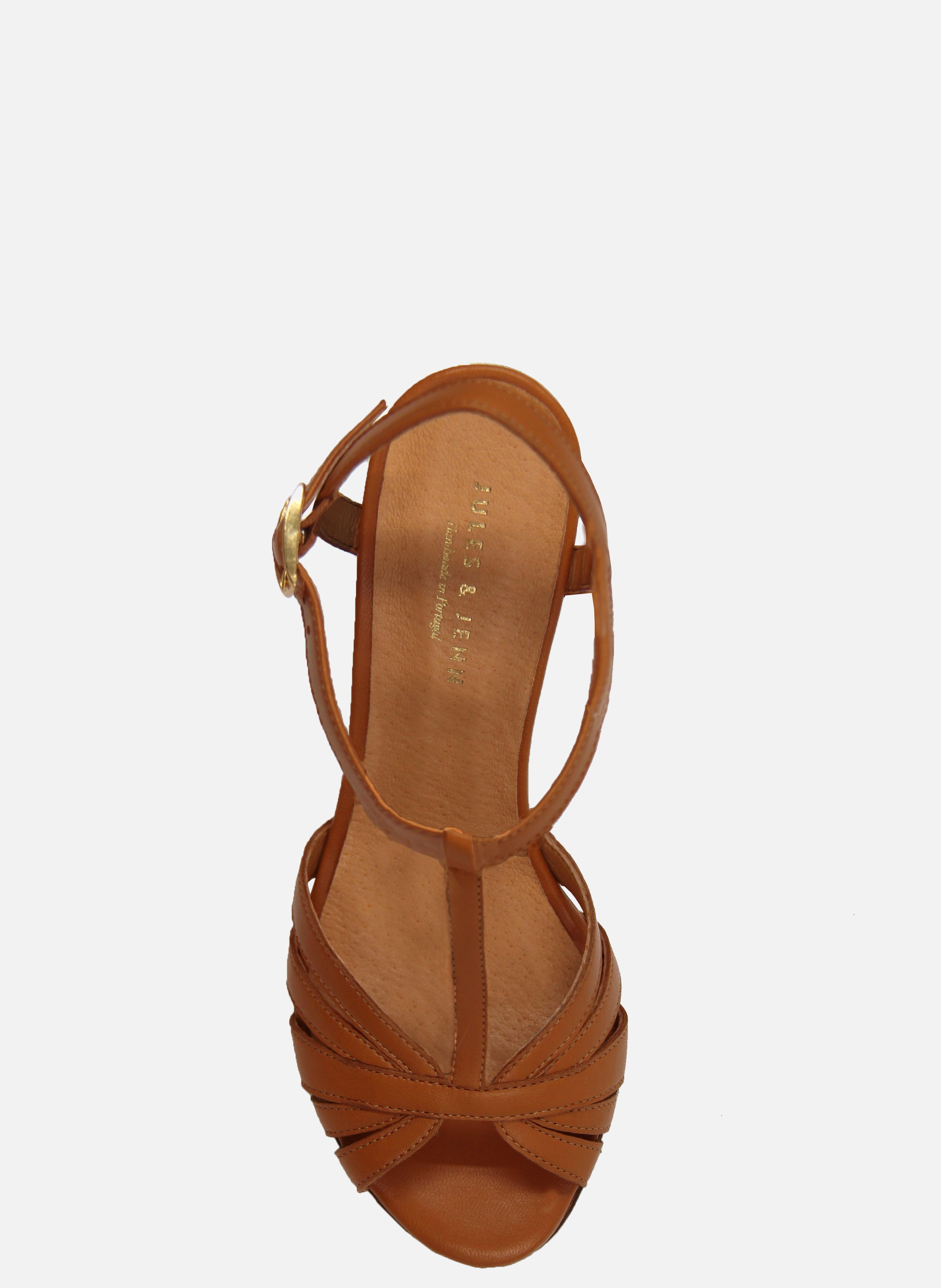 Sandales talon brides cuir lisse JULES & JENN Marron