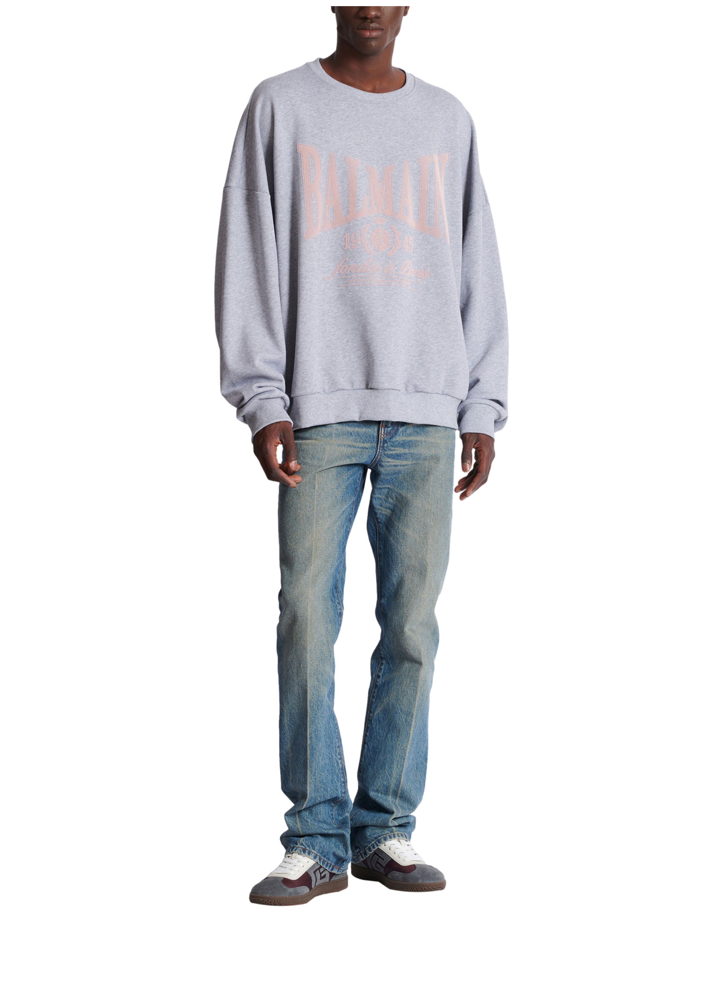 Sweatshirt en coton à imprimé BALMAIN Gris