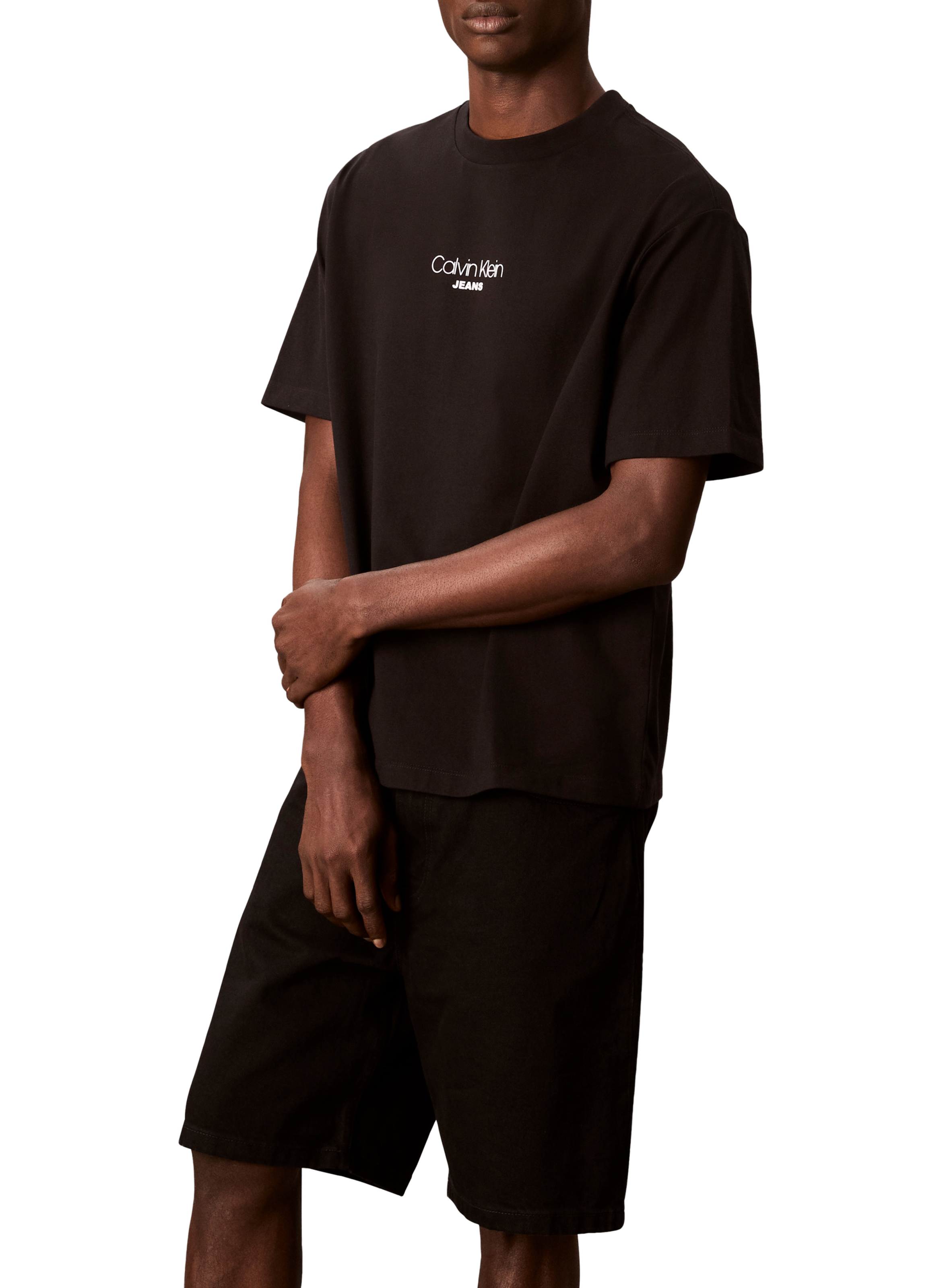 T-shirt droit à logo en coton CALVIN KLEIN Noir