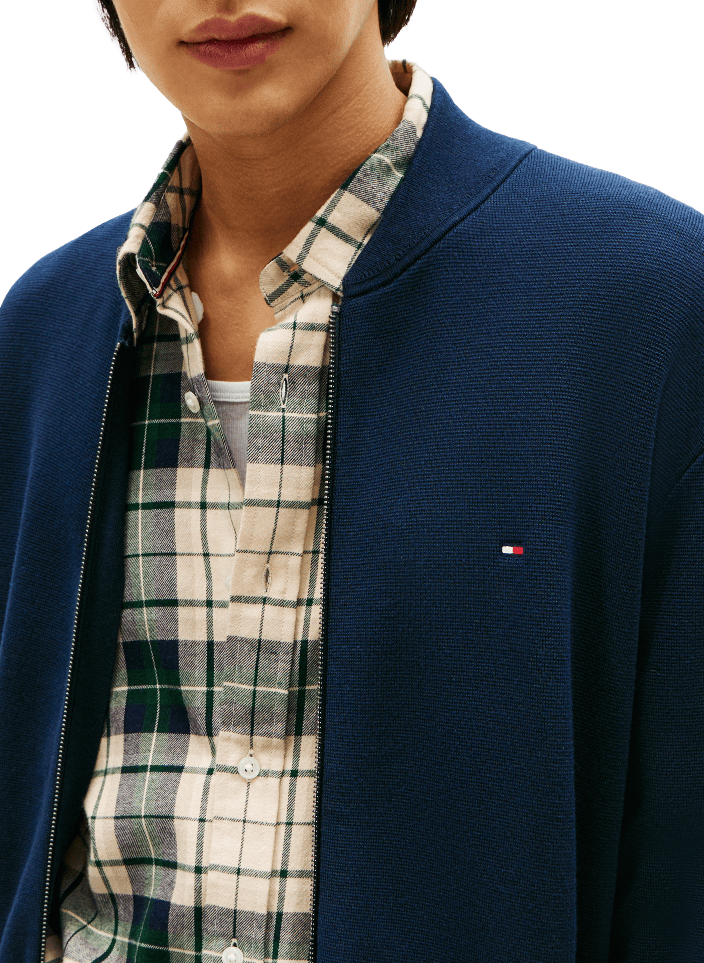 Gilet col montant zipé en coton mélangé TOMMY HILFIGER Bleu