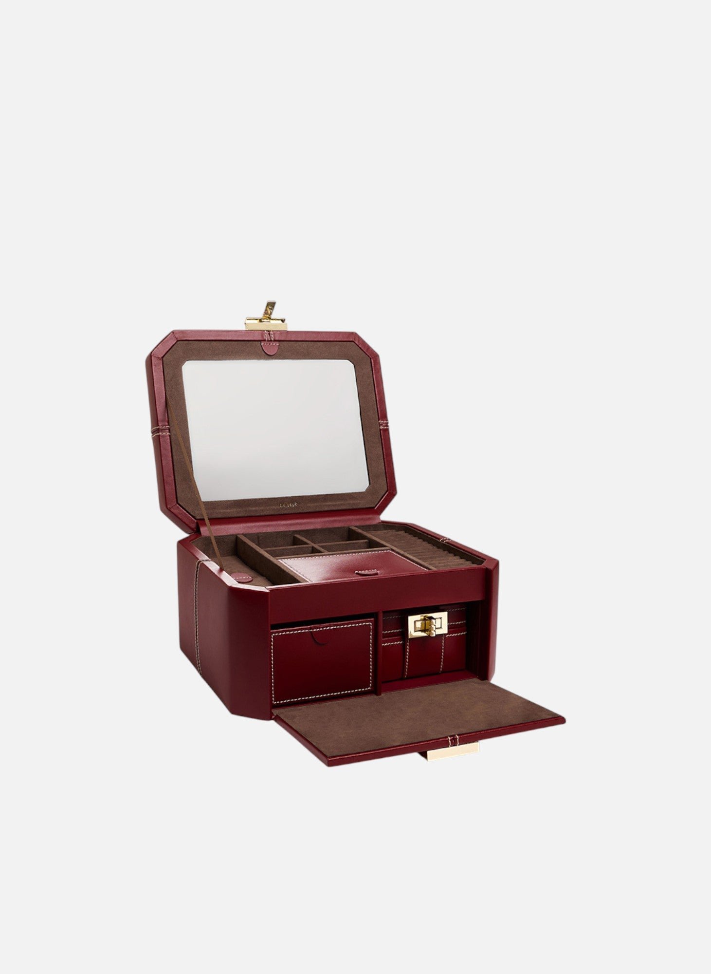 Grande boîte à bijoux fermoir t en cuir LE TANNEUR Rouge