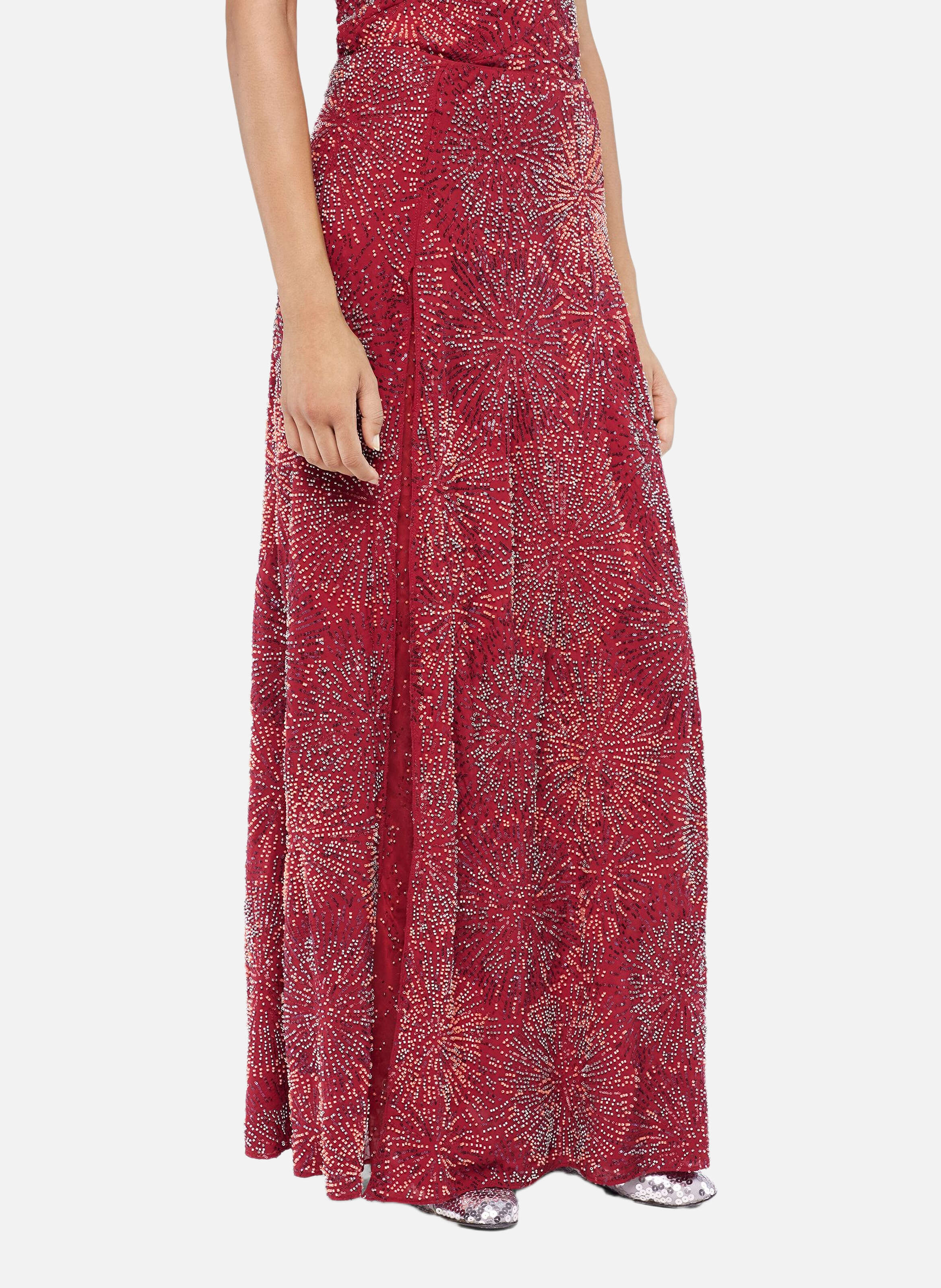 Jupe avec broderies de perles RABANNE Rouge