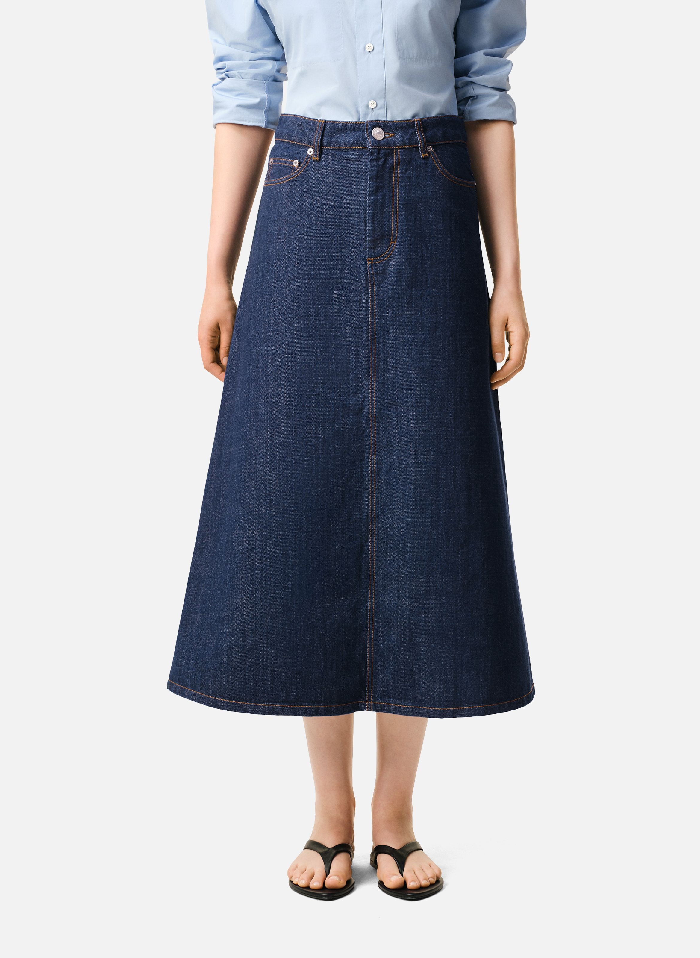 Jupe longue en coton AMI PARIS Bleu