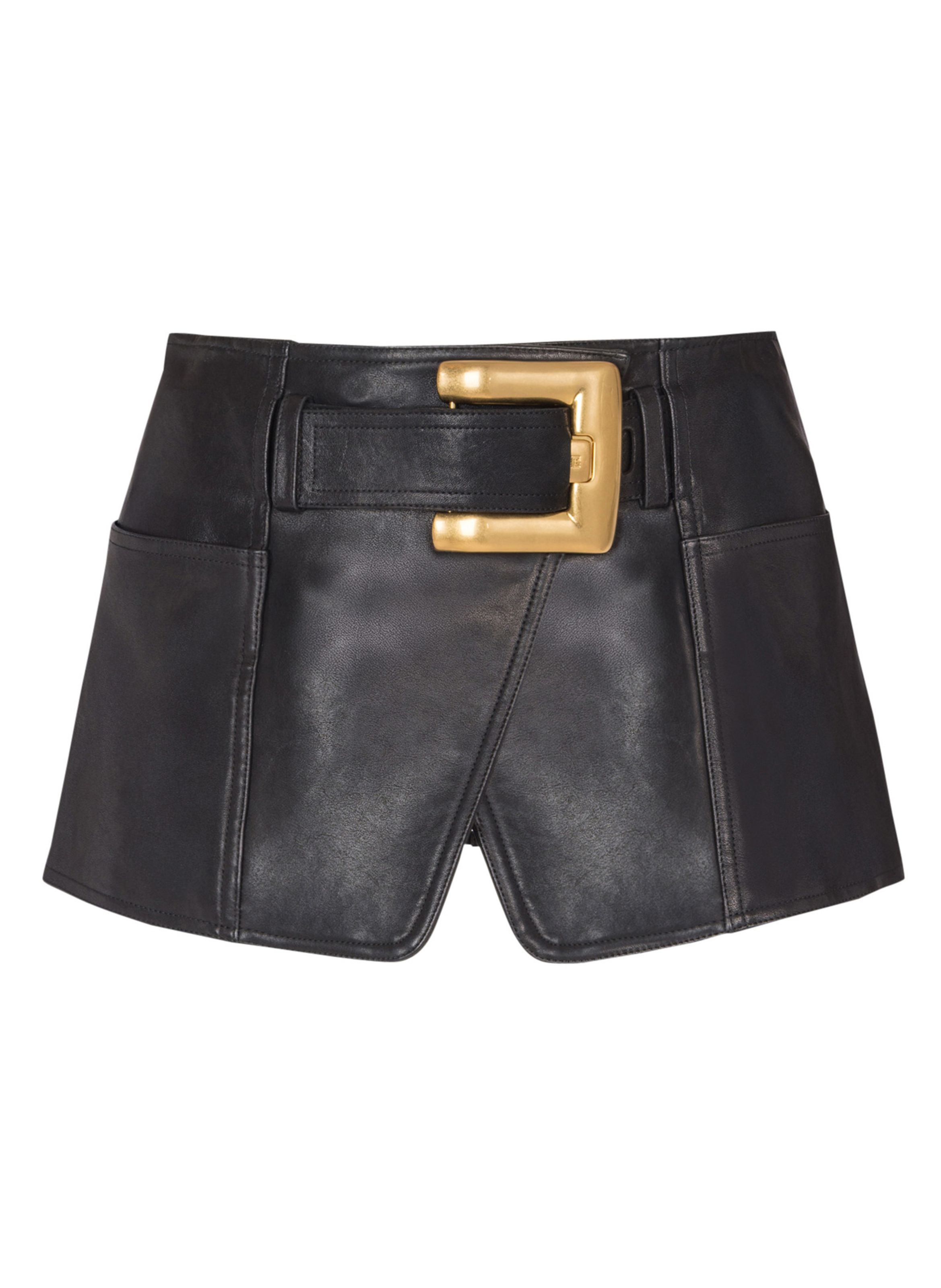 Jupe courte en cuir avec ceinture BALMAIN Noir