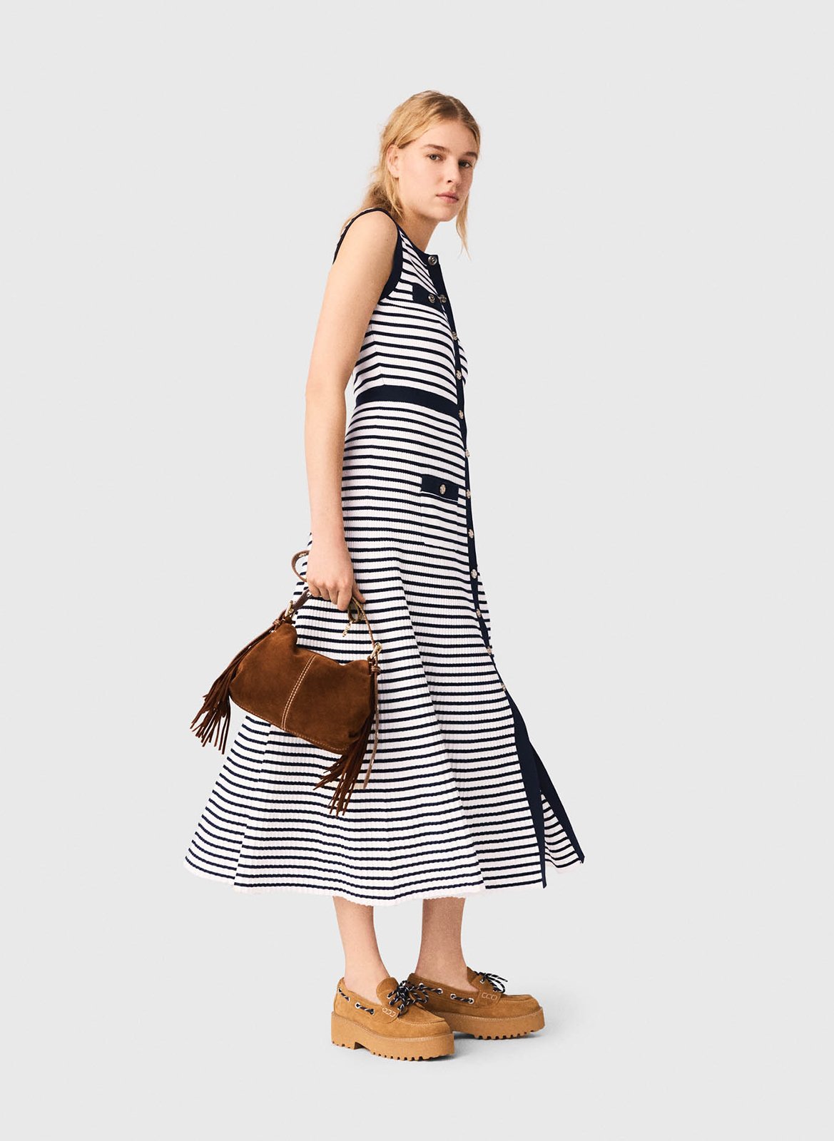 Robe midi à rayures MAJE Beige