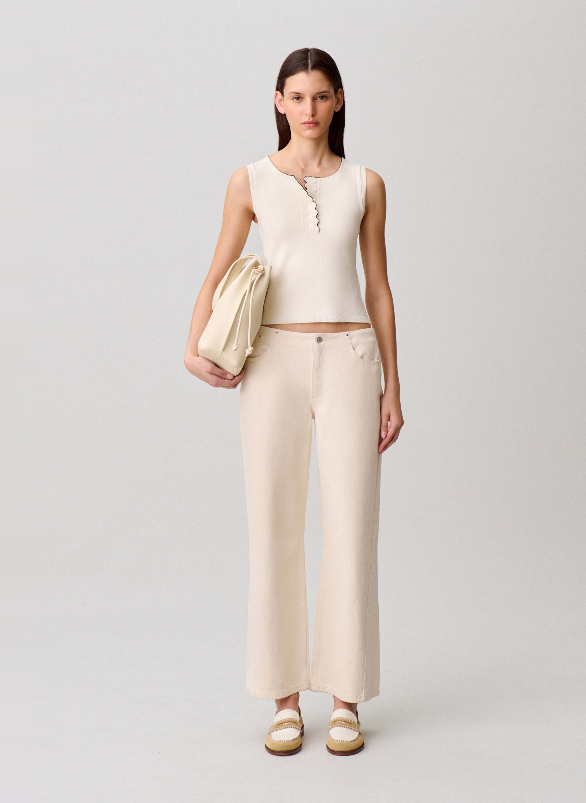 Top droit col rond en maille CLAUDIE PIERLOT Beige