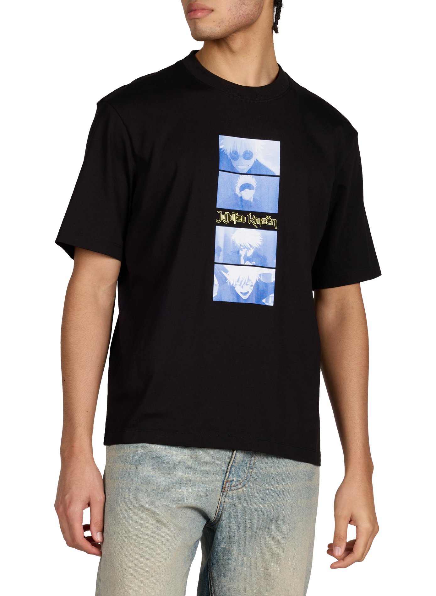 T-shirt droit imprimé Jujutsu Kaisen en coton HUGO BLUE Noir
