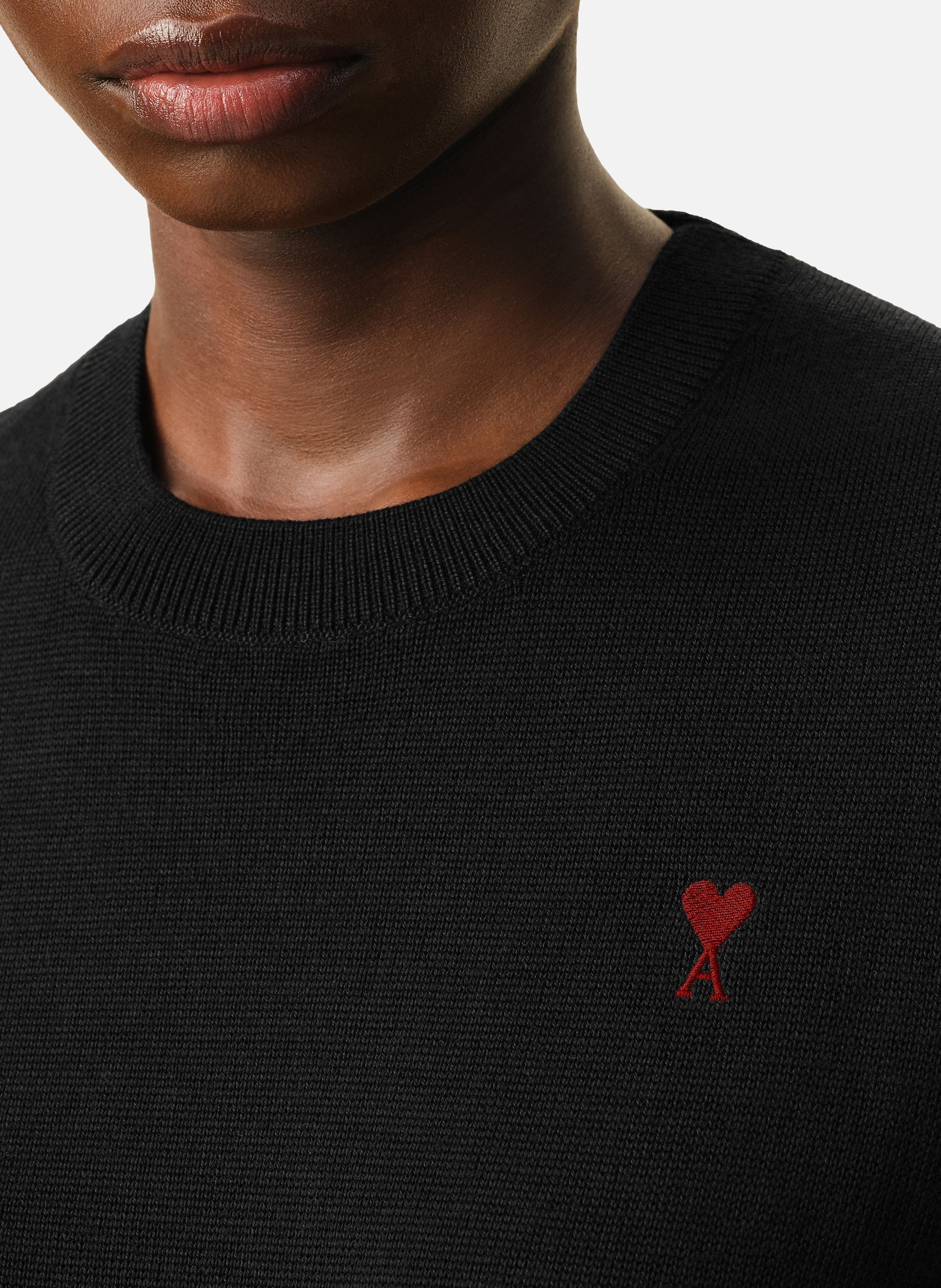 Pull Col Rond Ami De Coeur En Laine AMI PARIS Noir