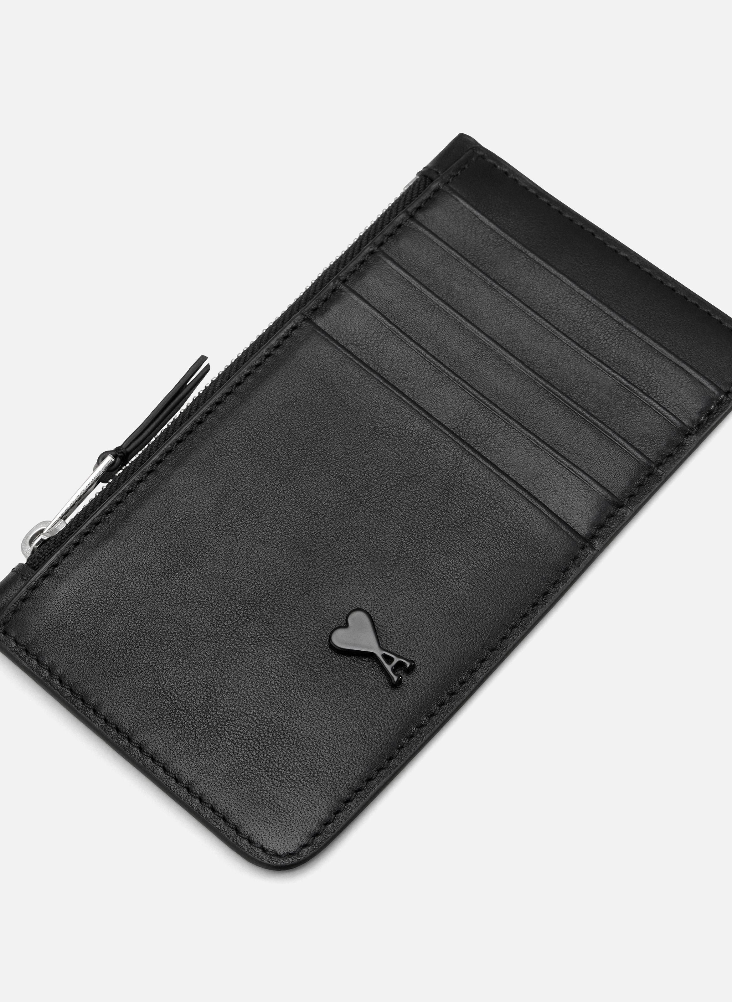 Porte Cartes Zippé Ami De Coeur En Cuir Lisse unisexe AMI PARIS Noir