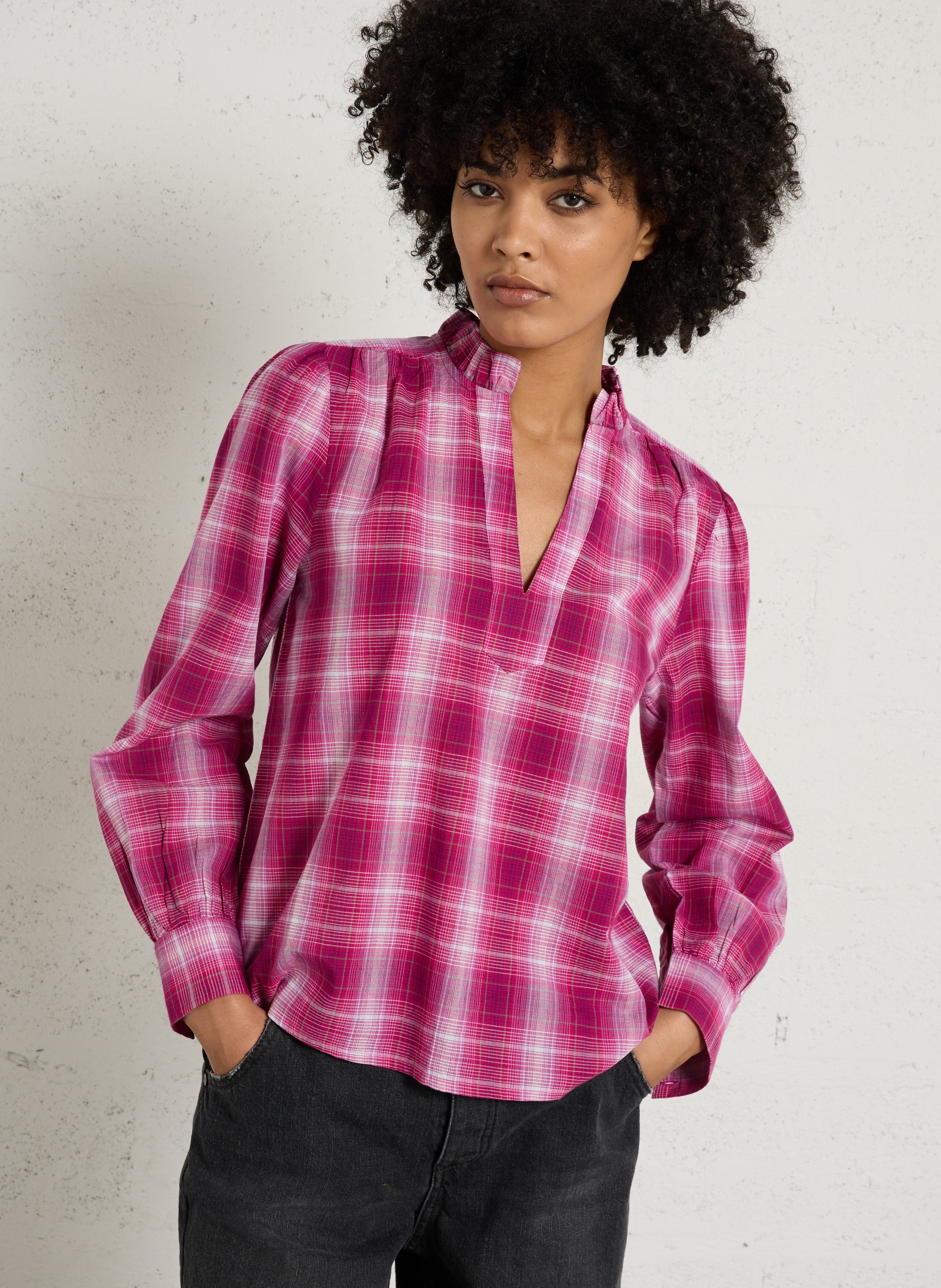 Blouse col tunisien en coton dina MAISON 123 Violet