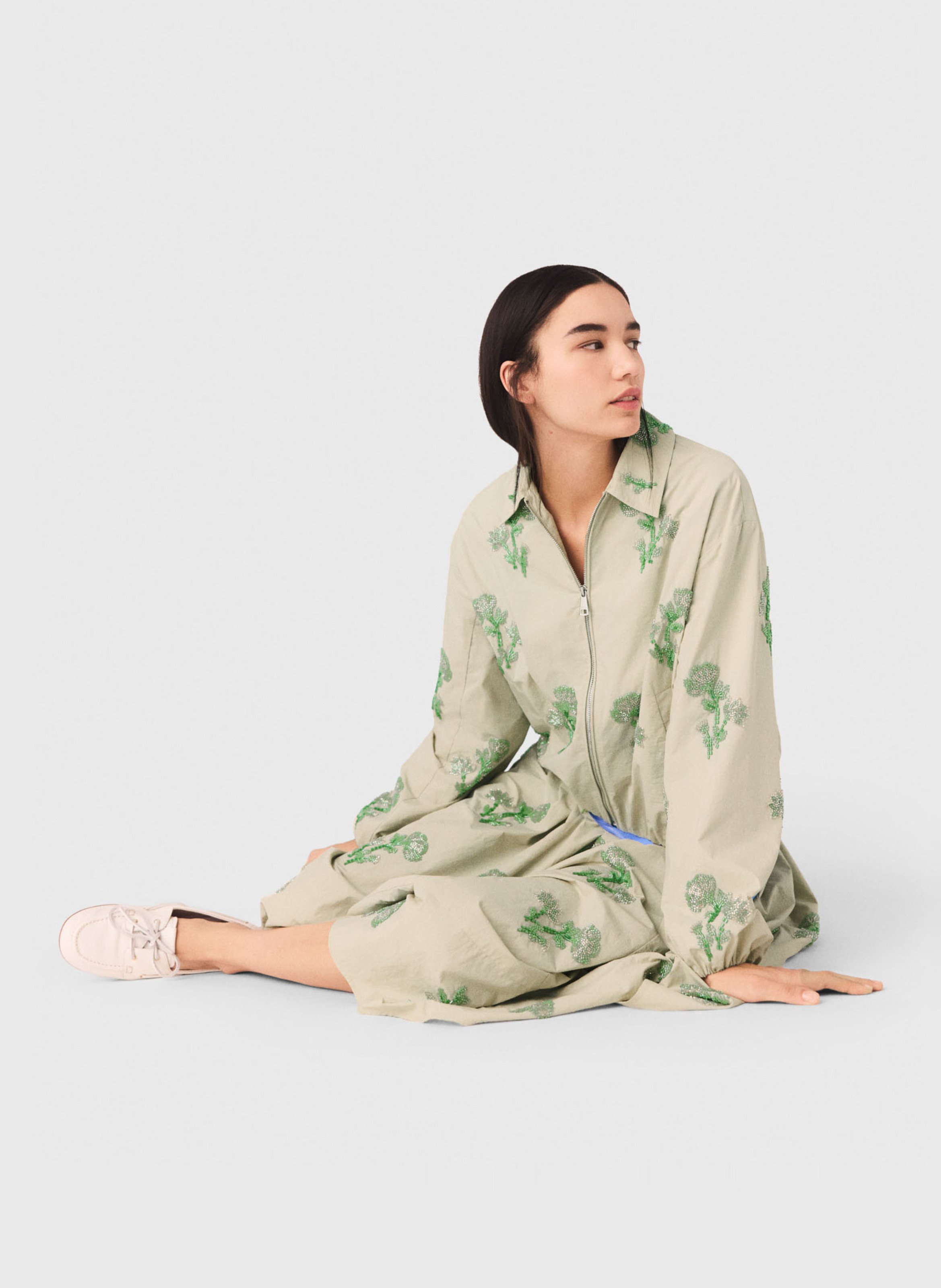 Veste droite col classique imprimée MAJE Beige