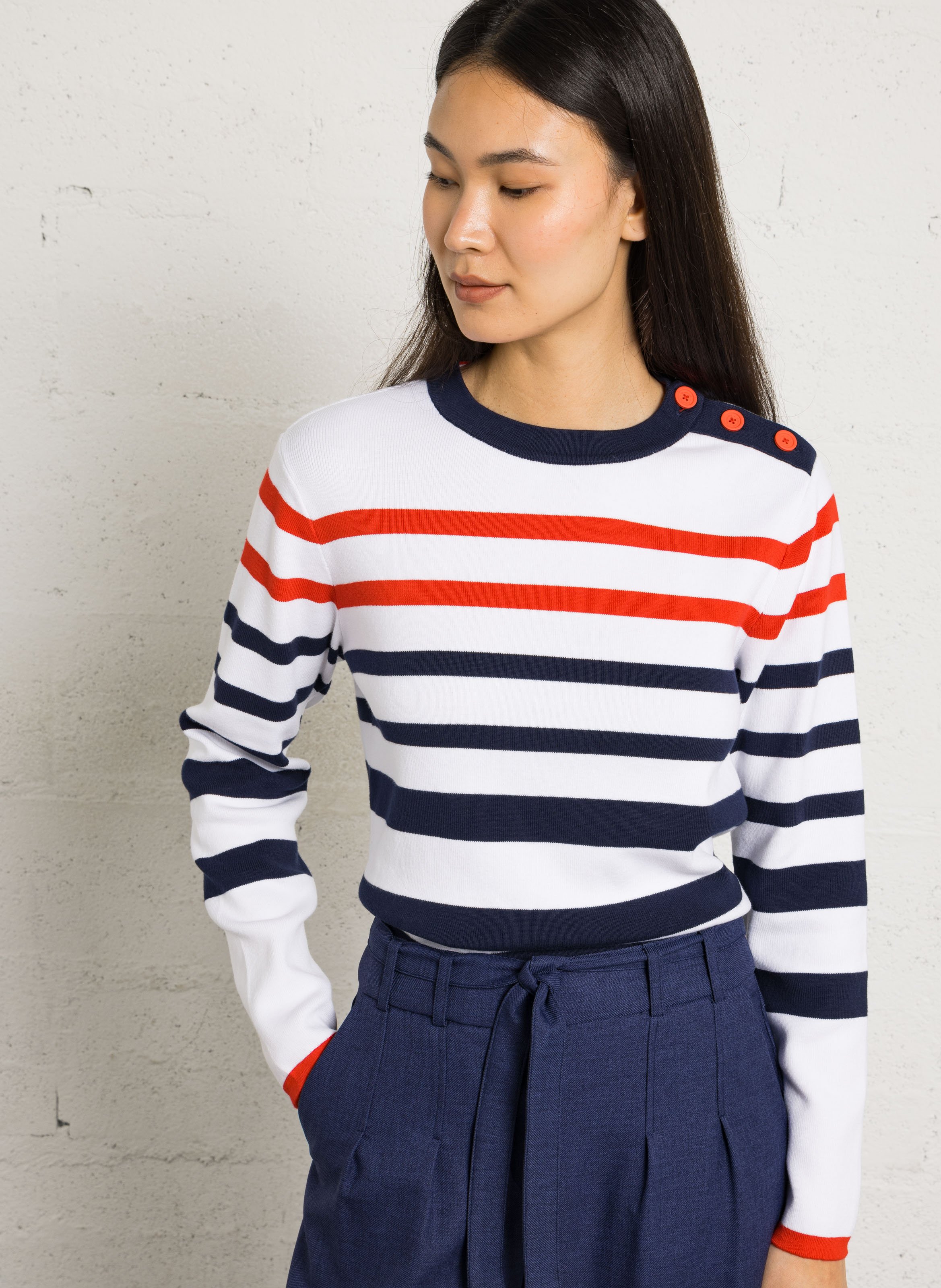 Pull ajusté col rond en coton ARMOR-LUX Blanc