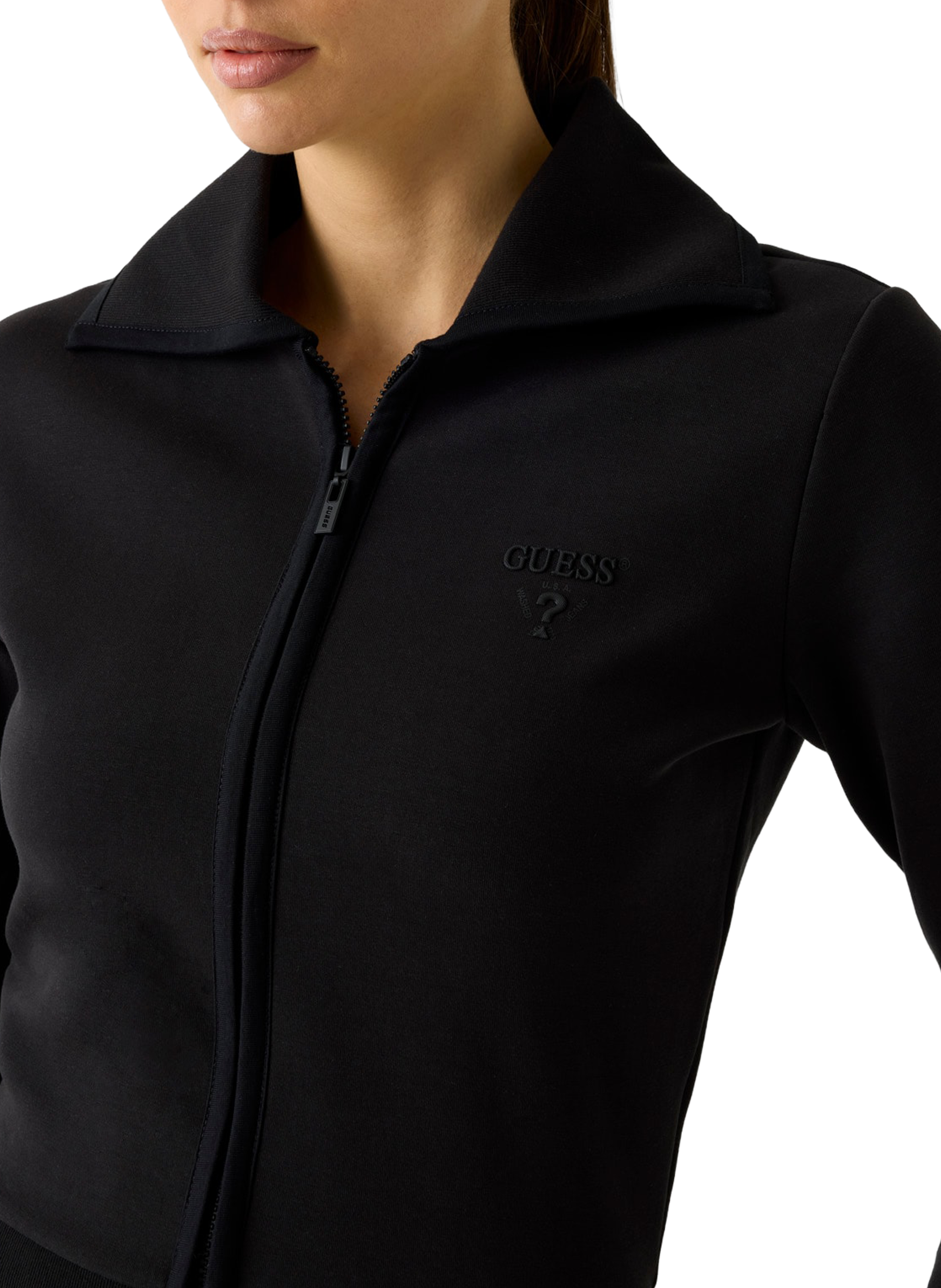 Sweatshirt zippé en coton mélangé GUESS Noir