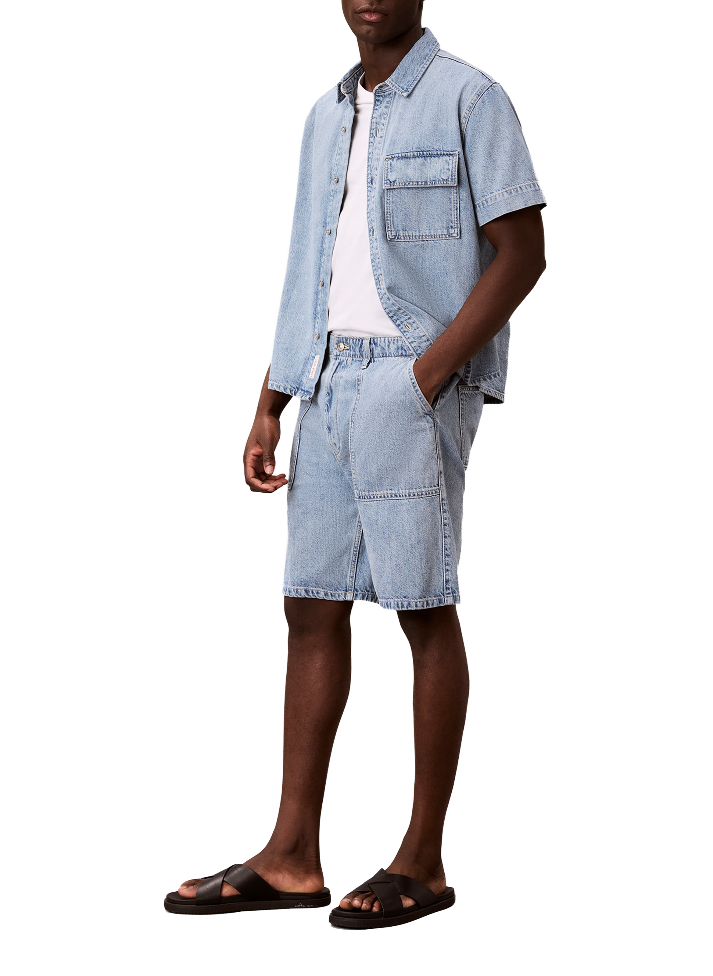 Bermuda aus Baumwolle und Leinen in Denim CALVIN KLEIN Blau