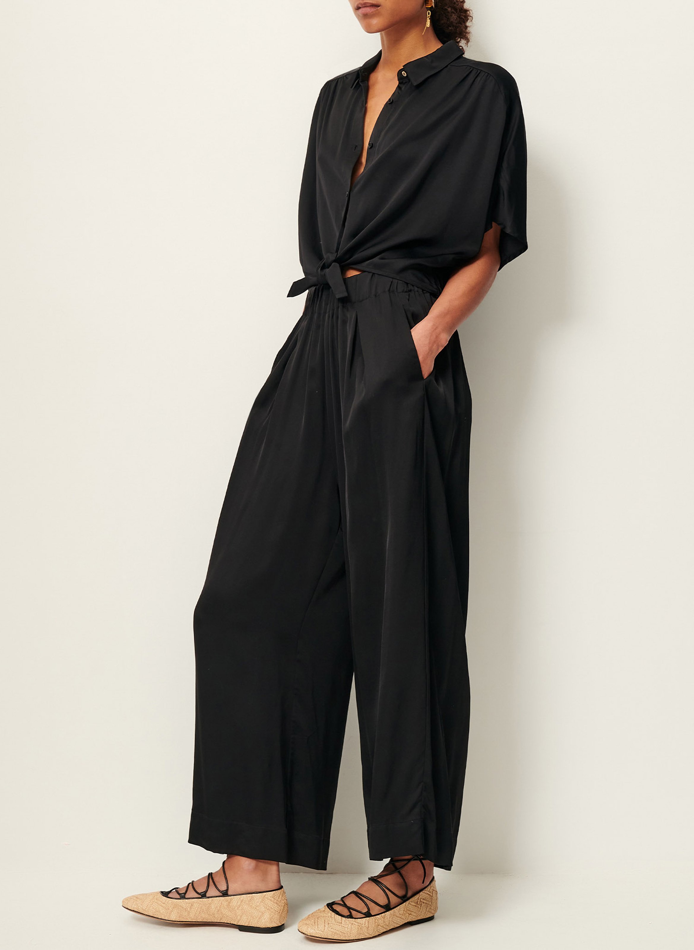 Pantalon large taille haute fluide isla night SESSUN Noir