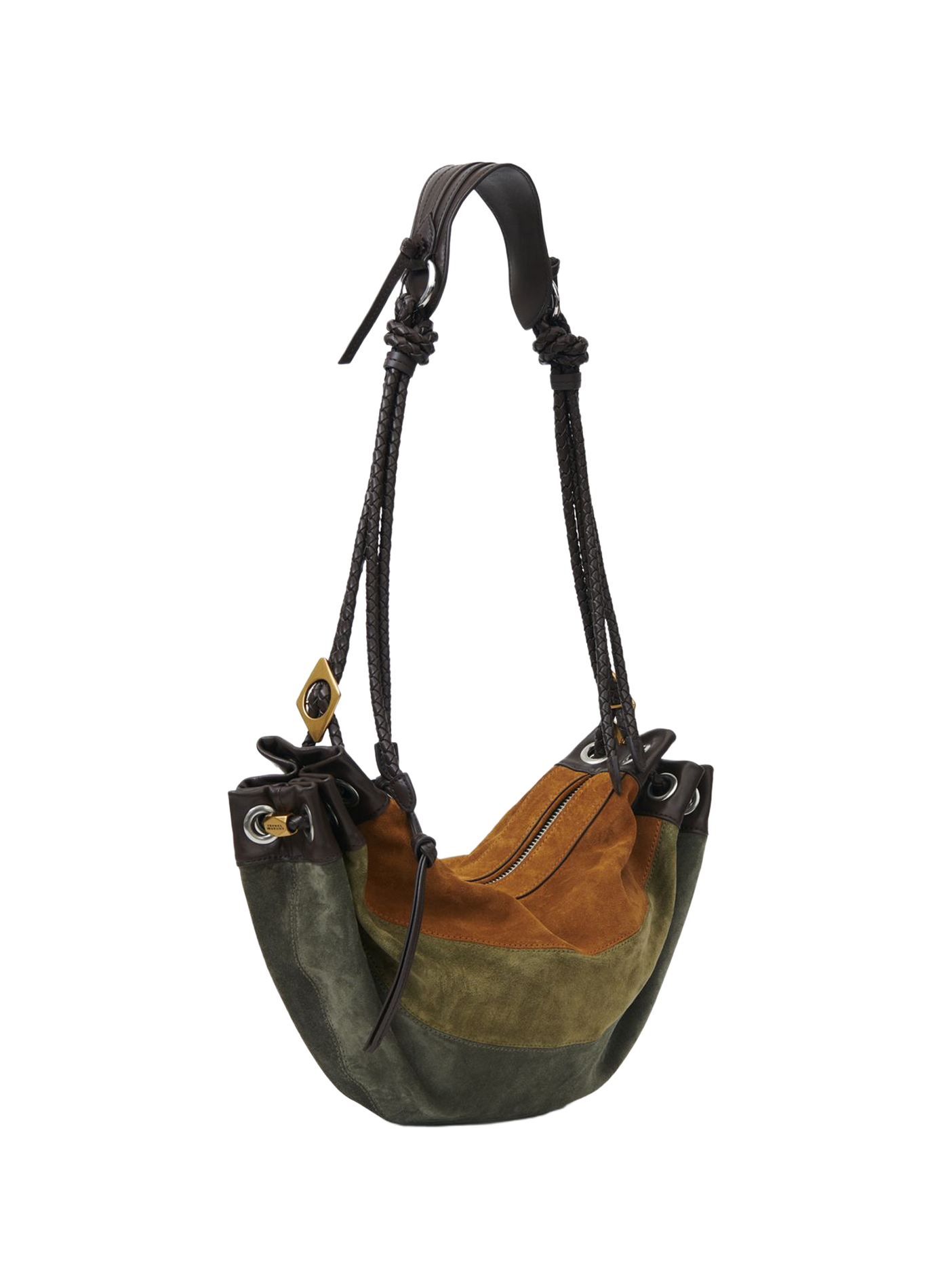 Maia Medium patchwork shoulder bag in suede calf leather ISABEL MARANT Khaki