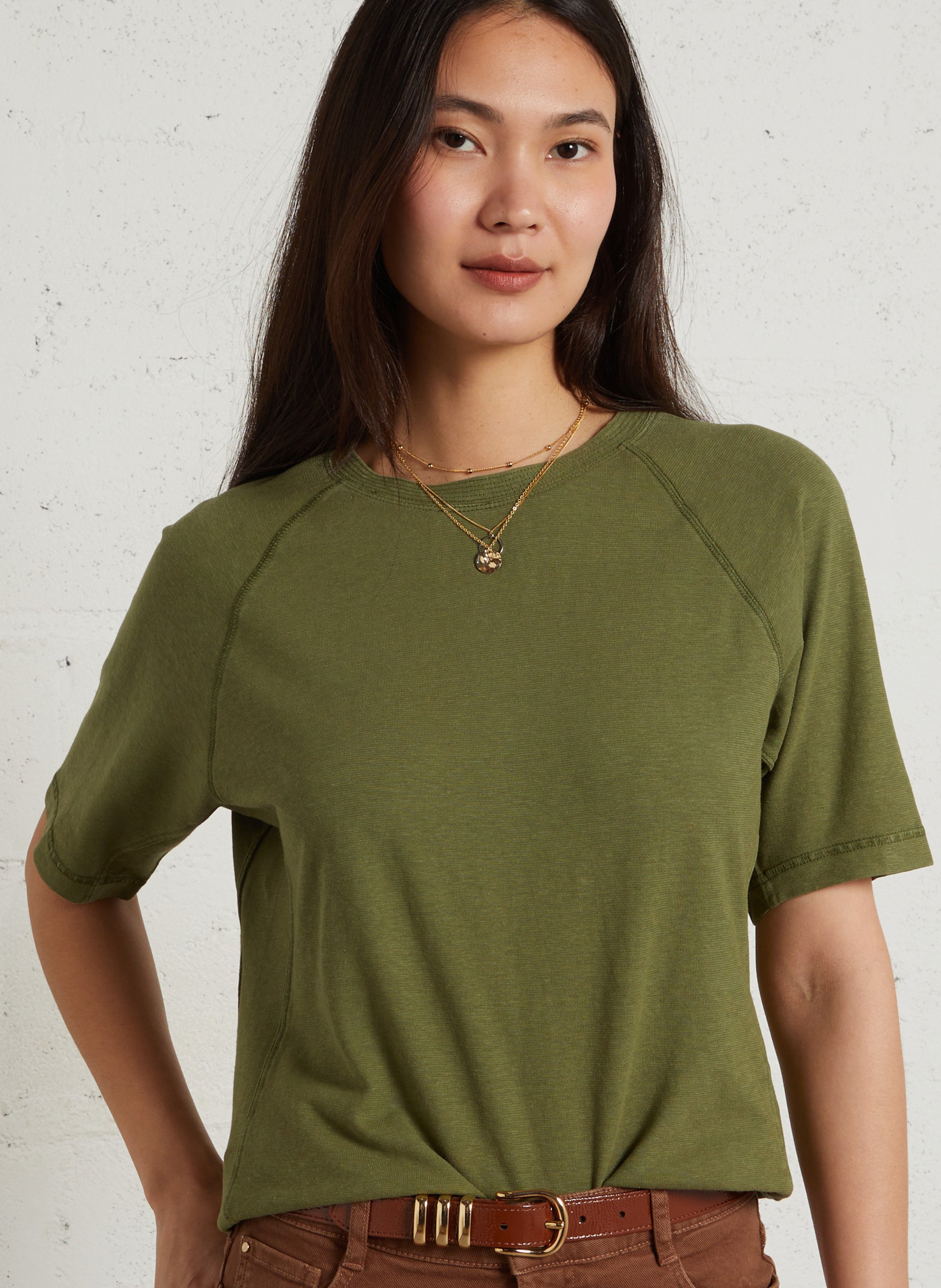 Tee-shirt col rond manches courtes uni  Vert