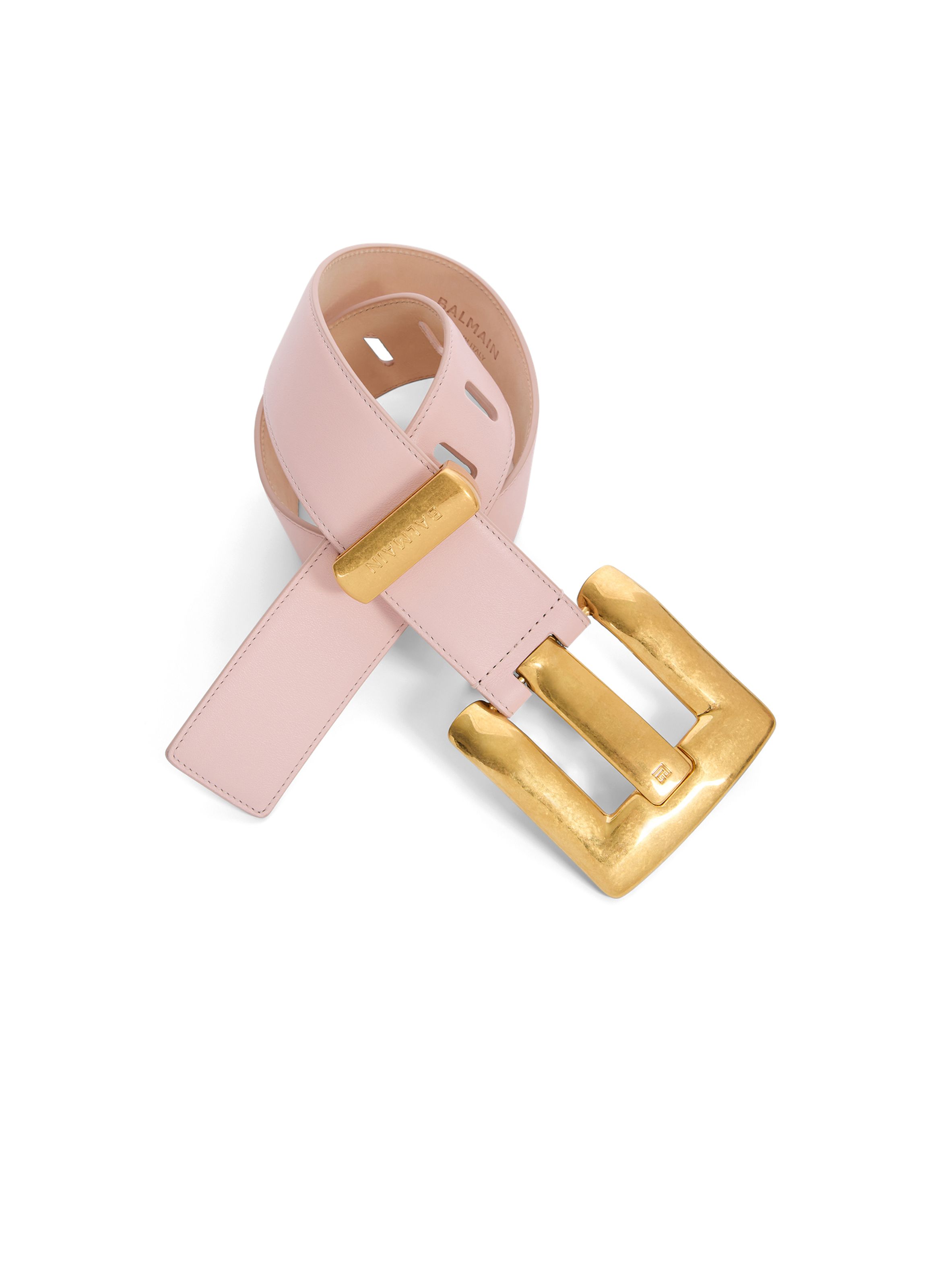 Ceinture anthem en cuir lisse BALMAIN Rose