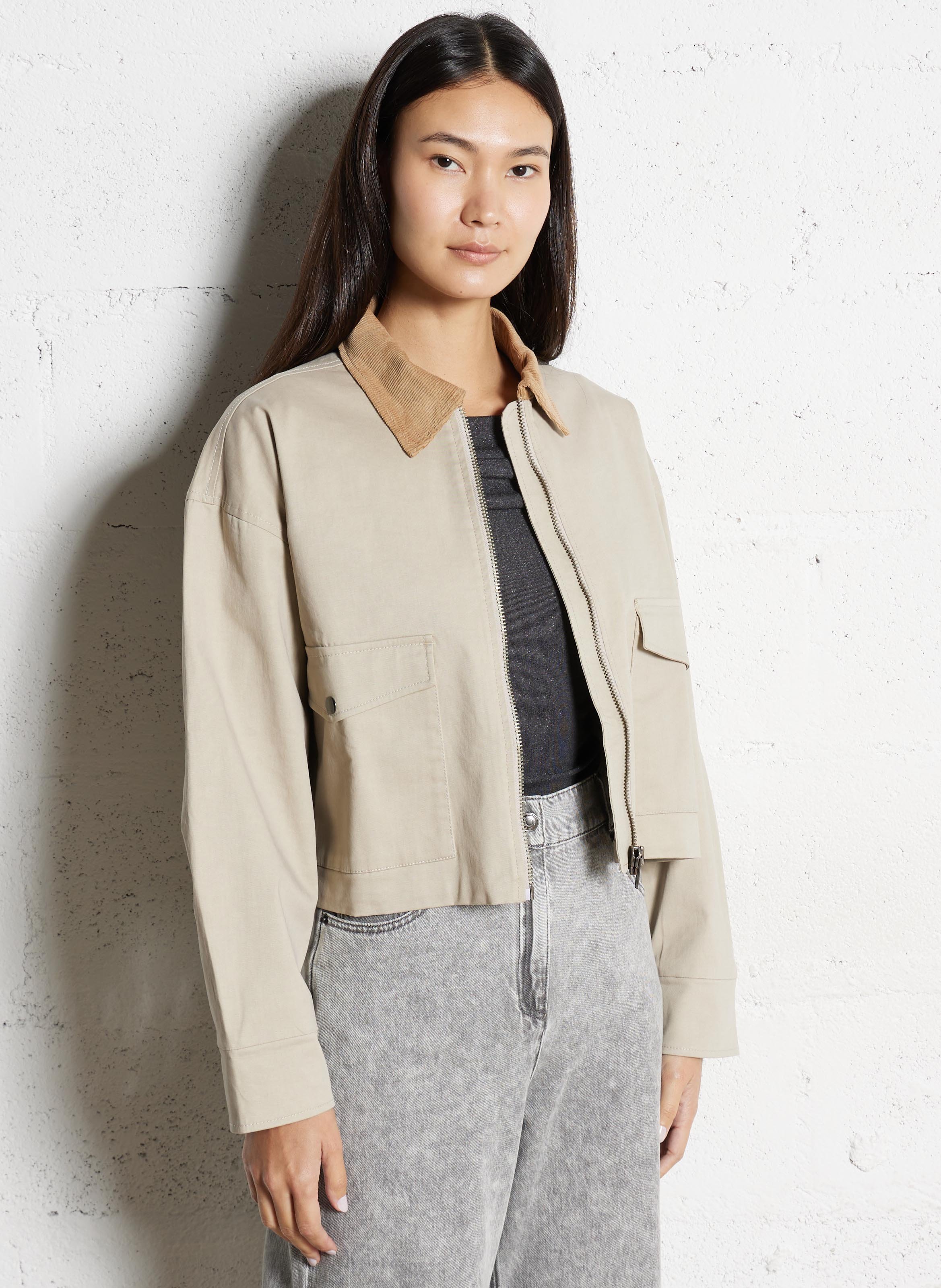 Veste oversize col classique en coton mélangé IKKS Beige