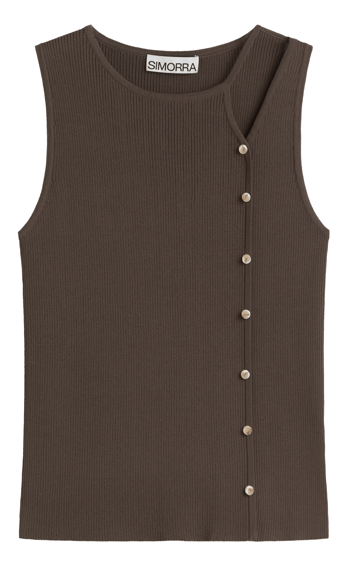 Top droit col rond en maille ceret SIMORRA Marron