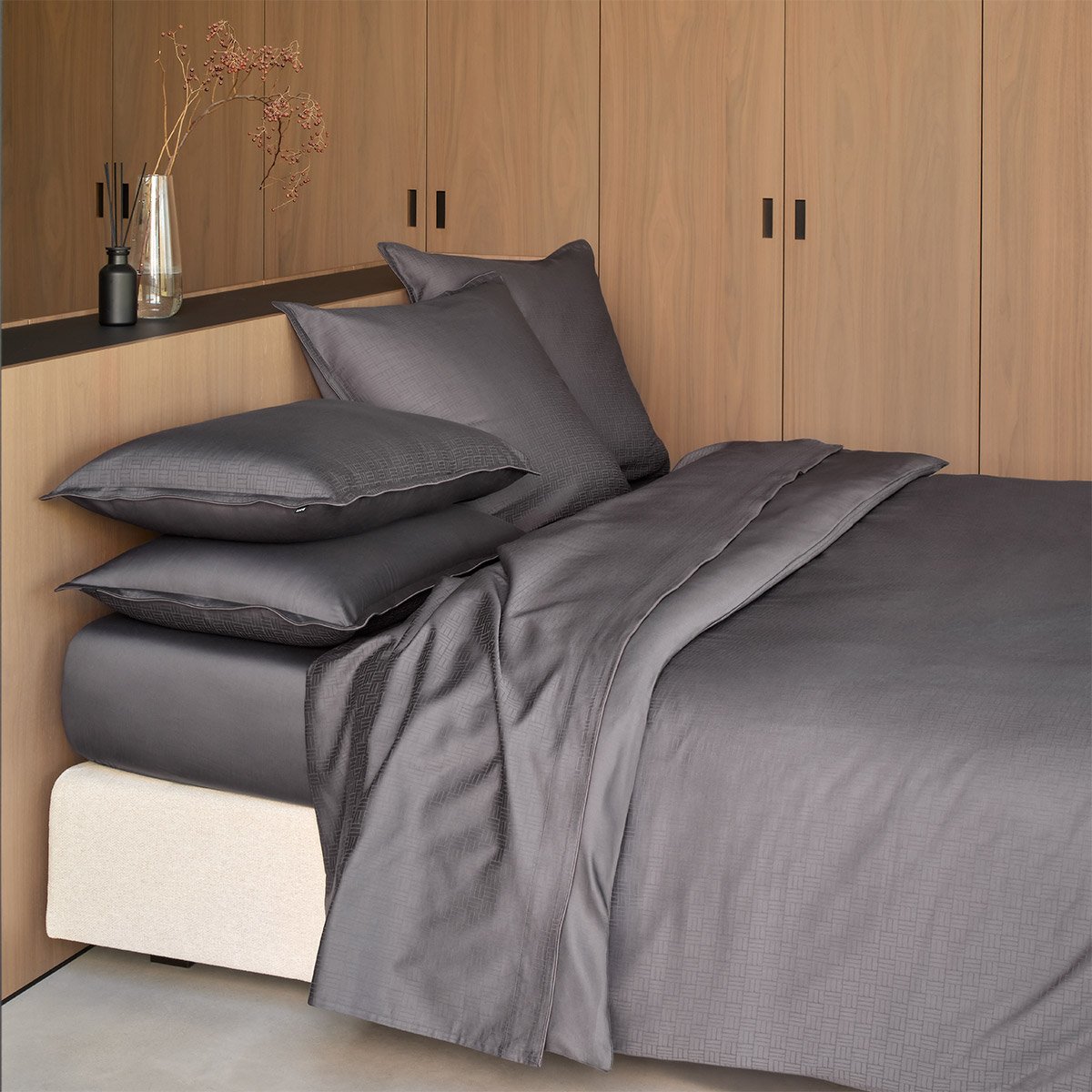 Housse de couette en satin de coton, lattice BOSS HOME Gris