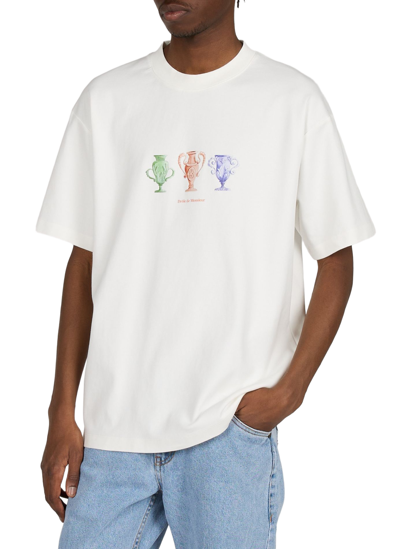 Straight screen-printed cotton T-shirt DROLE DE MONSIEUR White