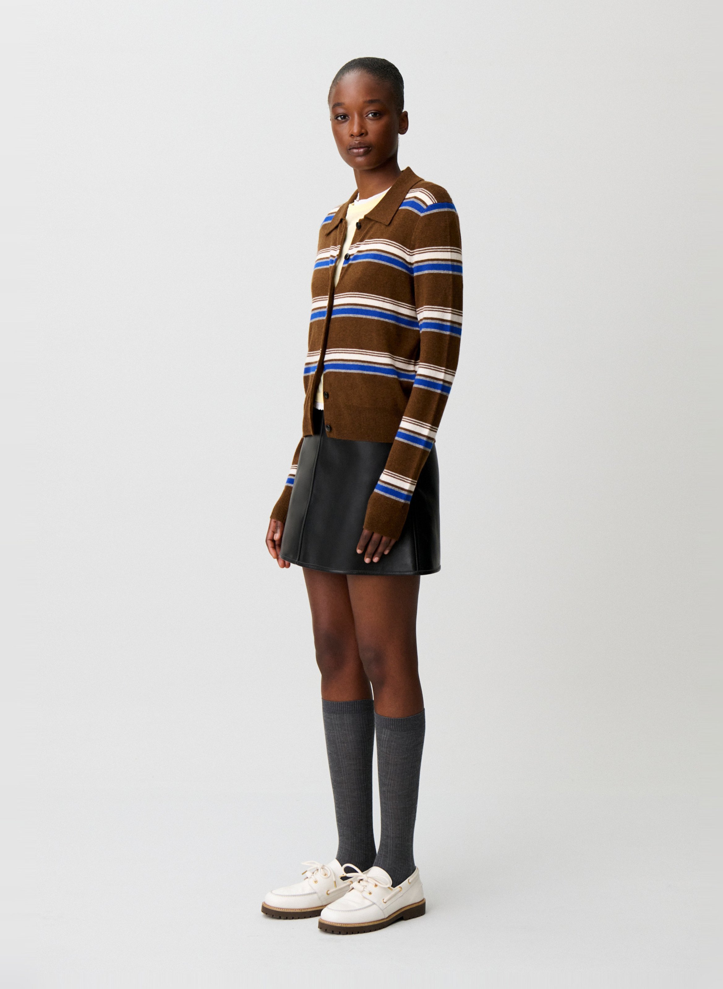 Gilet droit col classique en laine et cachemire rayé CLAUDIE PIERLOT Multicolore