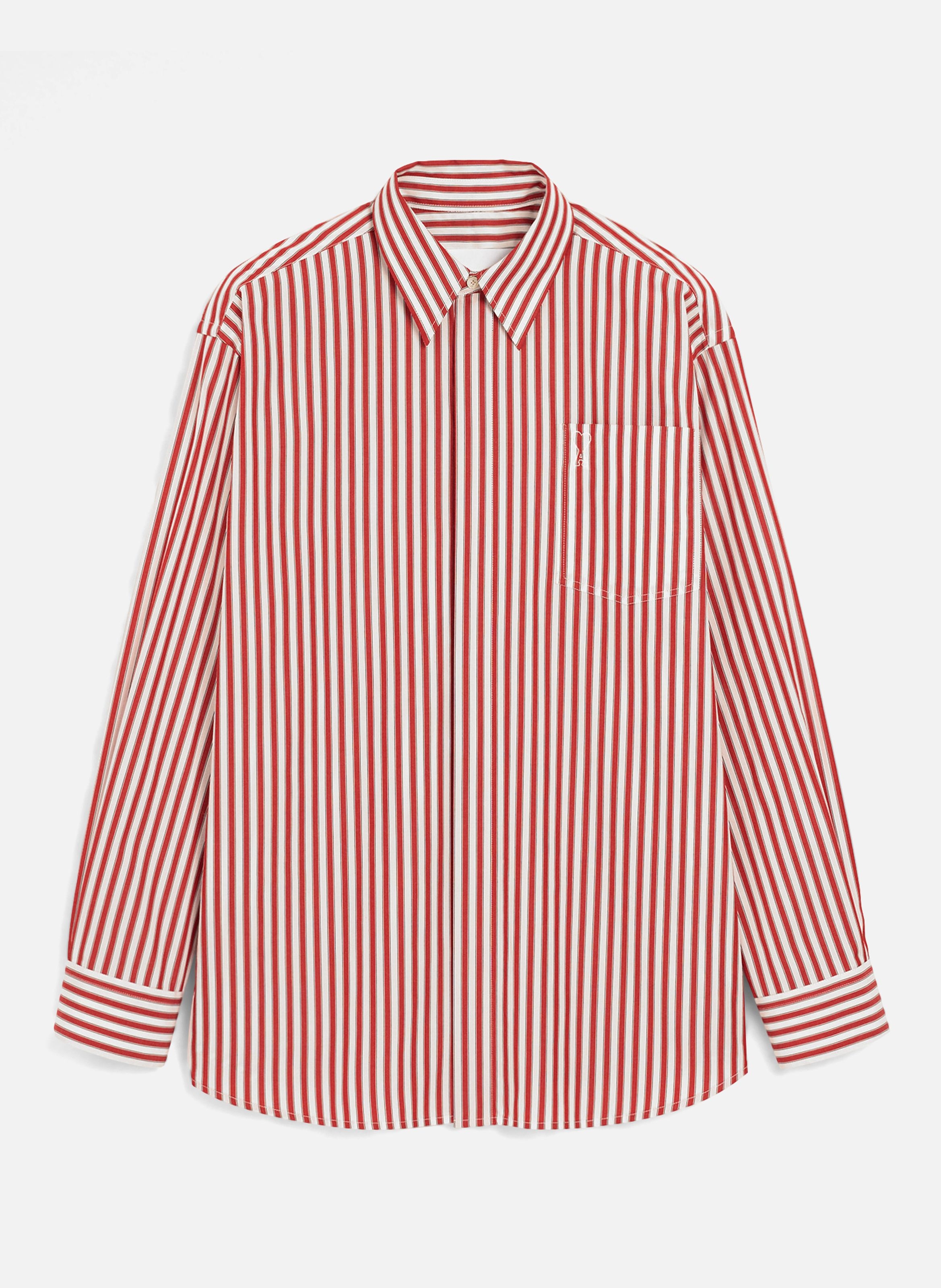 Chemise large rayée unisexe en coton ami de coeur embossé AMI PARIS Rouge
