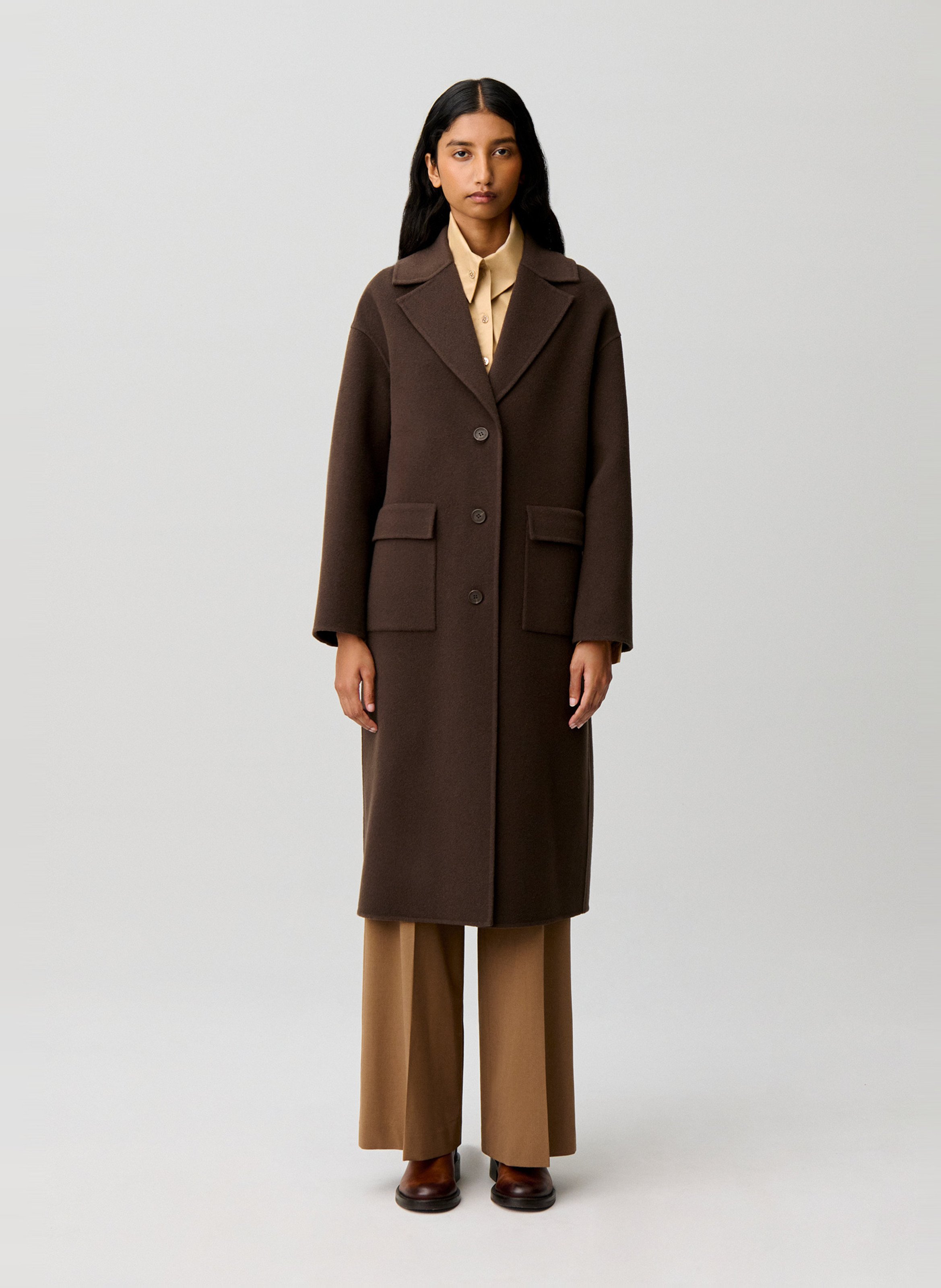 Manteau droit en laine mélangée CLAUDIE PIERLOT Marron