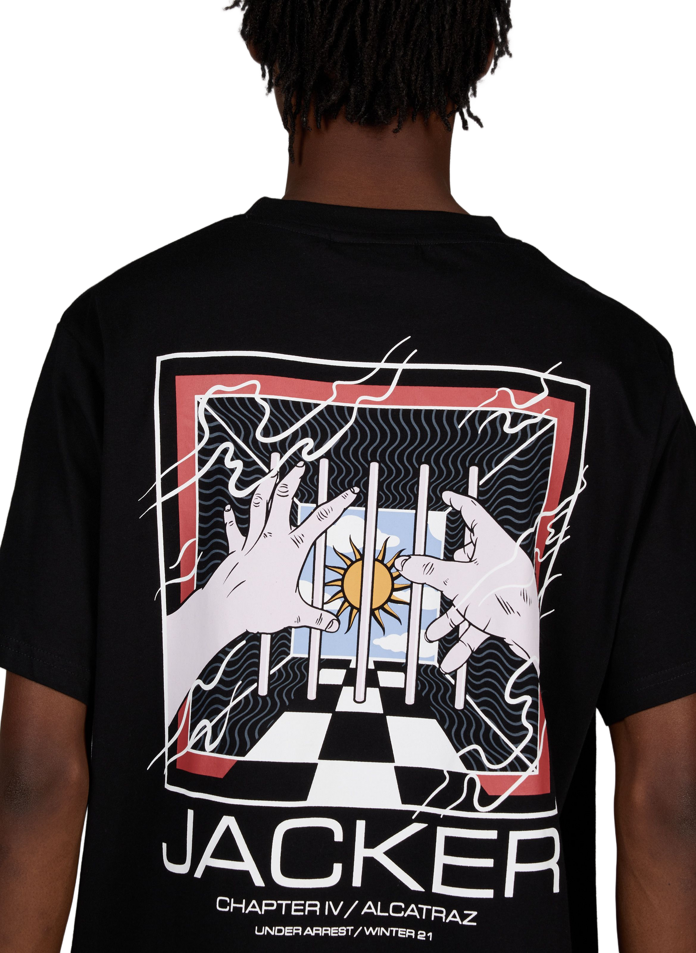 T-shirt droit sérigraphié en coton JACKER. Noir