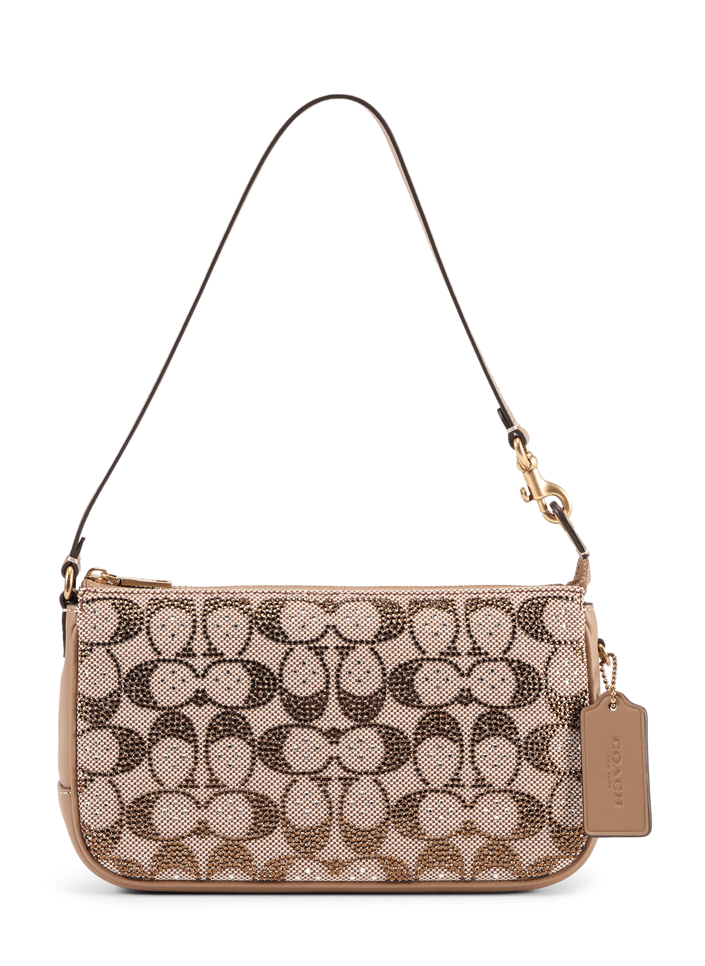 Plaza-Schultertasche mit Strasssteinen COACH Beige