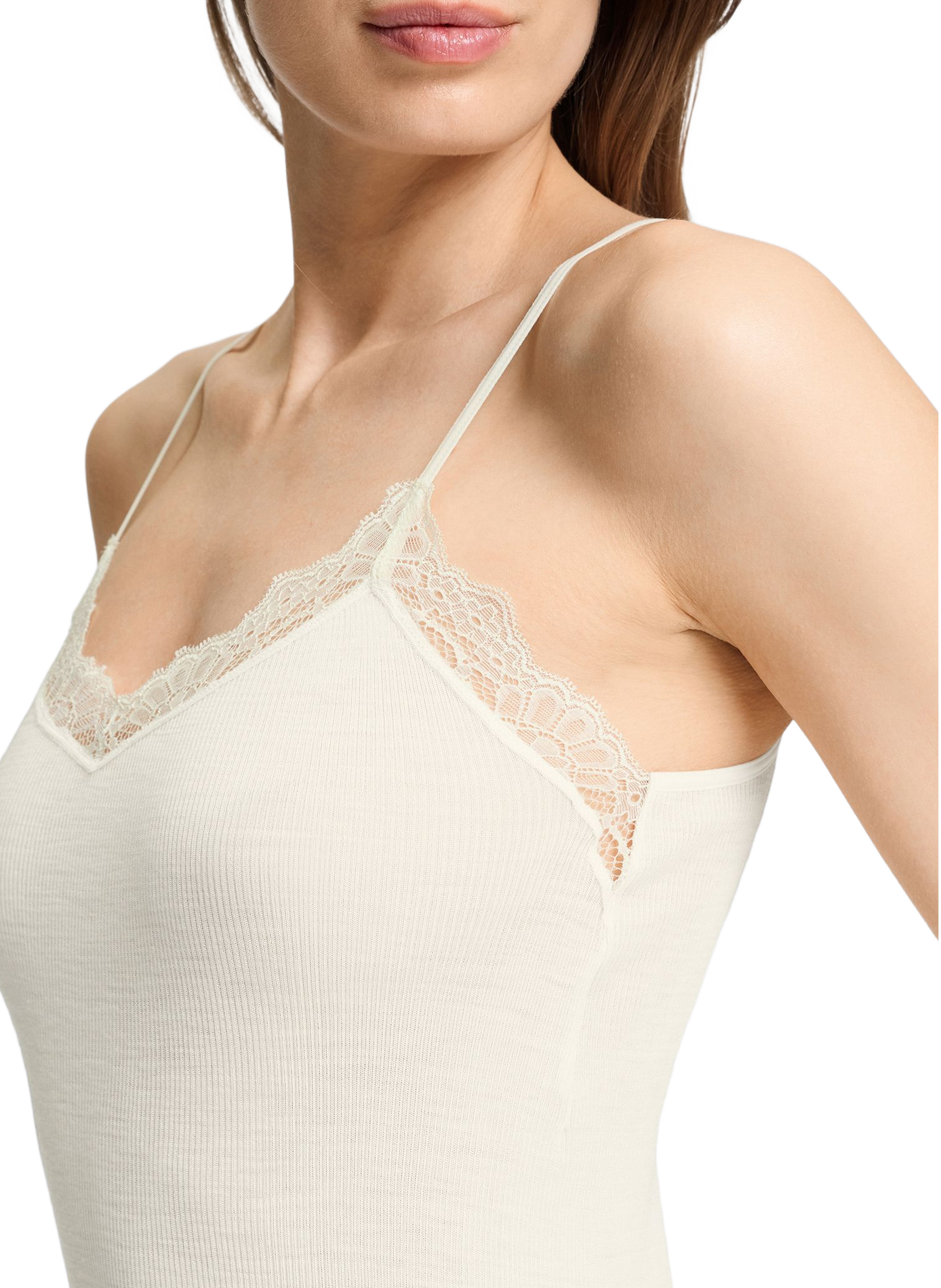 Wool and silk lace V-neck camisole HANRO White