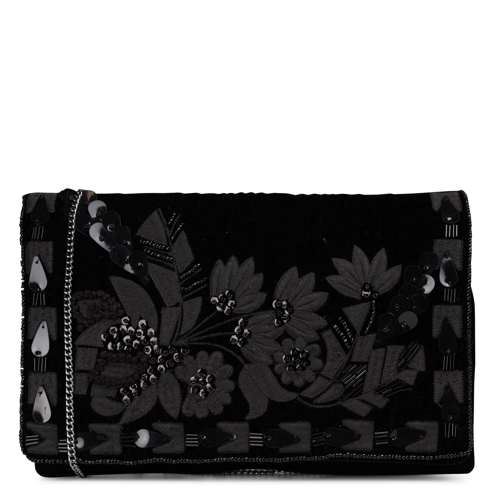 Clutch met kralen en bloemenmotief LA FEE MARABOUTEE Zwart