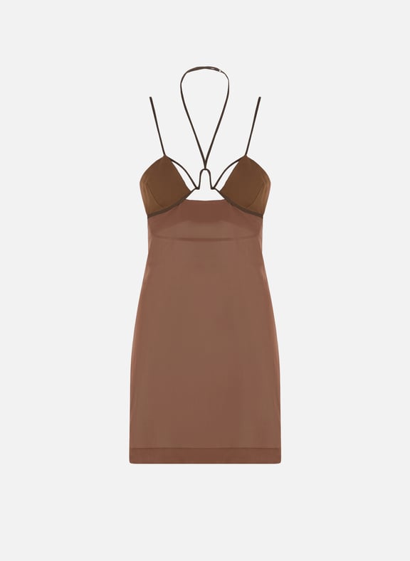 Robe courte transparente Marron by NENSI DOJAKA NENSI DOJAKA Robe courte transparente Marron
