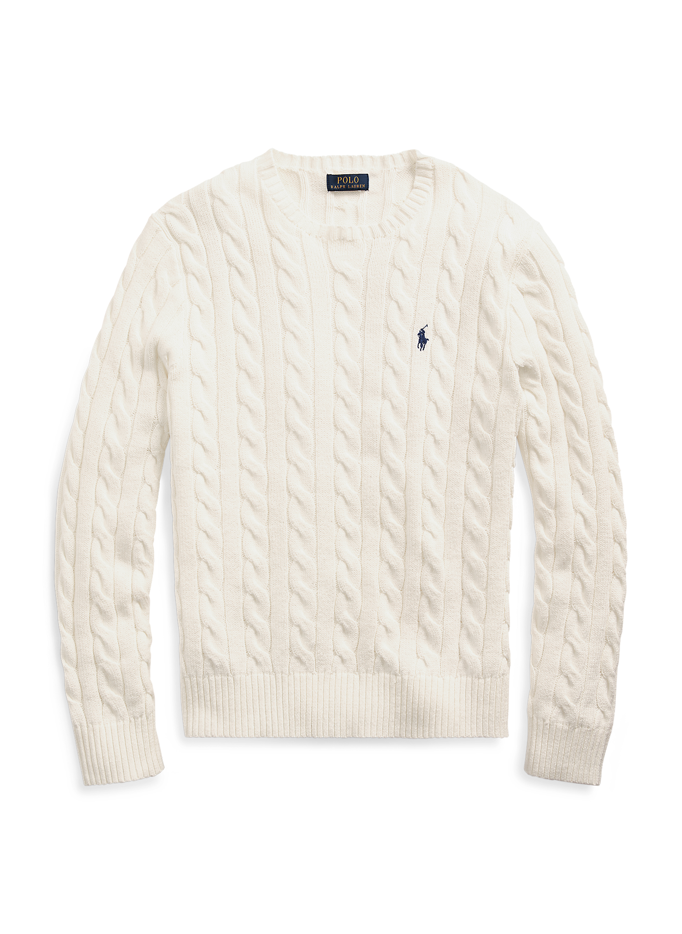 Polo Ralph Lauren White Cable Knit Crewneck Sweater With Pony Embroidery On The Front In Wool And Cashmere Man In Neutral