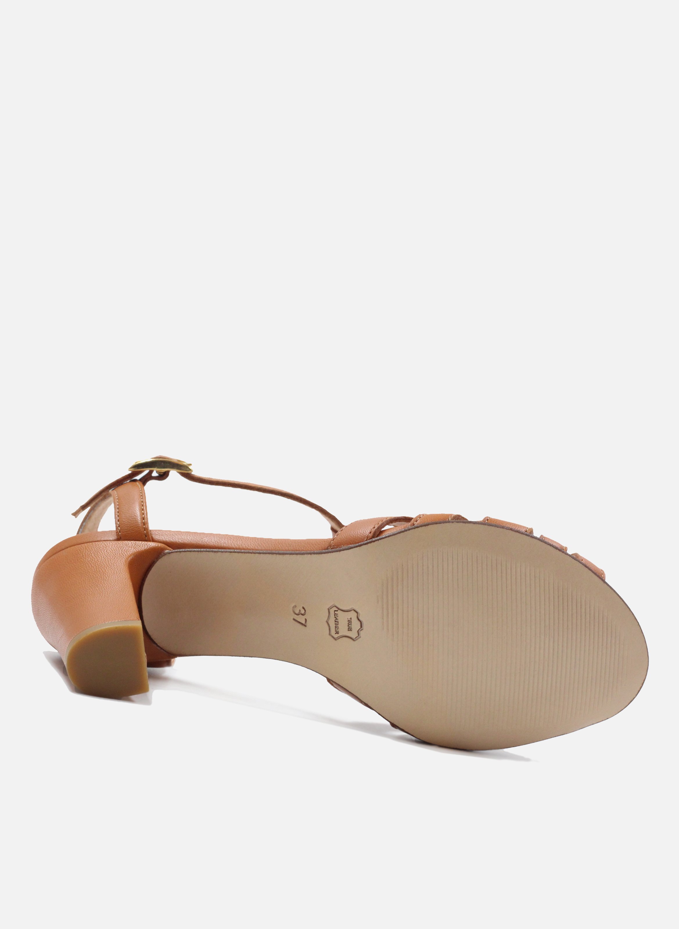 Sandales talon brides cuir lisse JULES & JENN Marron