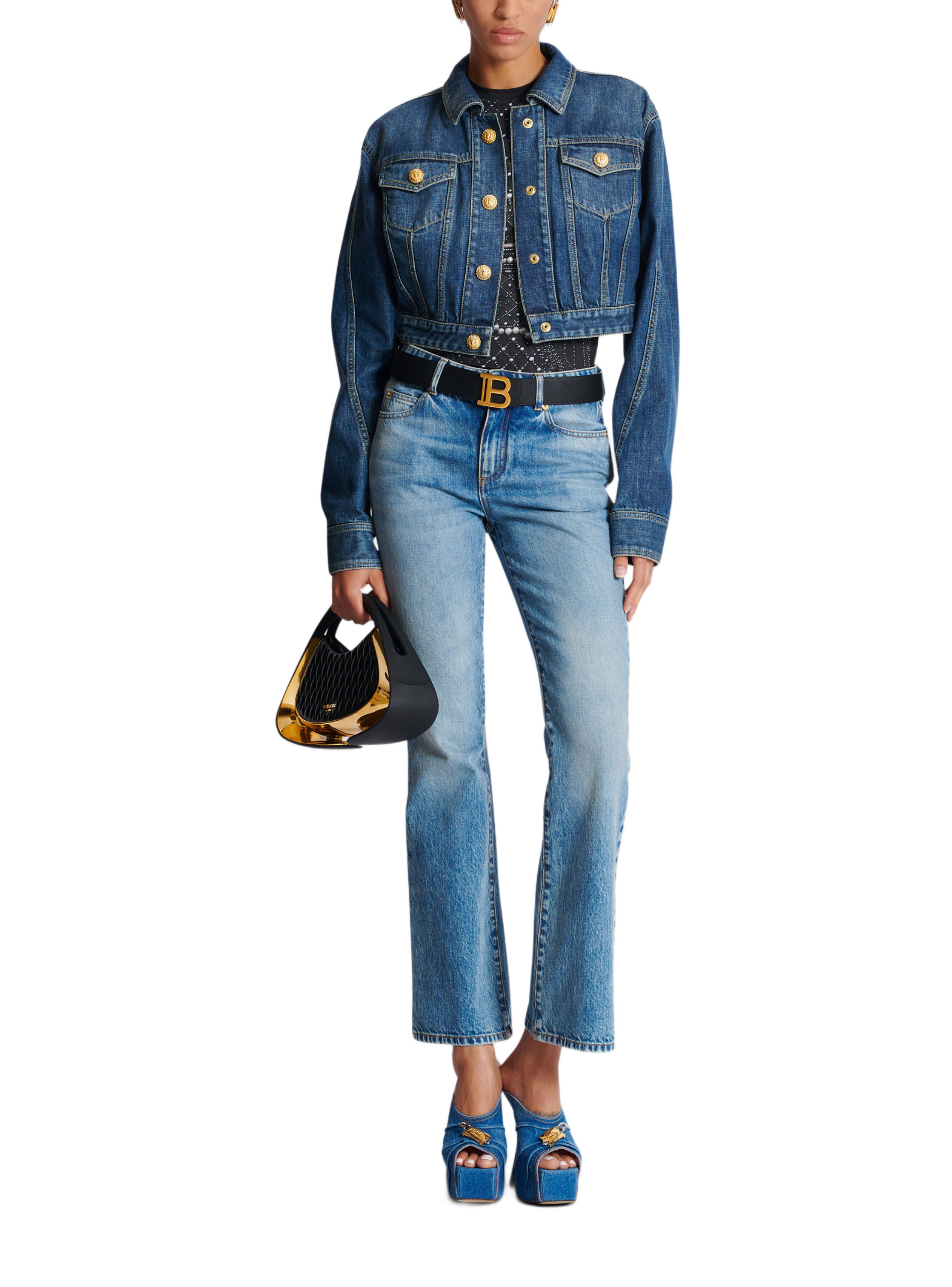 Veste courte en denim BALMAIN Bleu