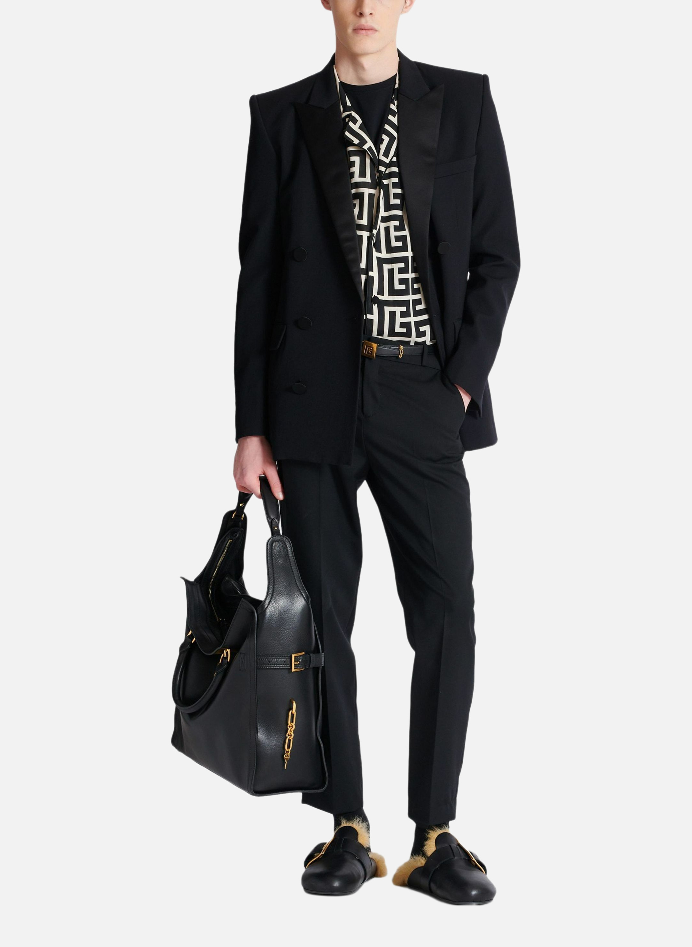 Chemise pyjama imprimée monogrammée BALMAIN Noir