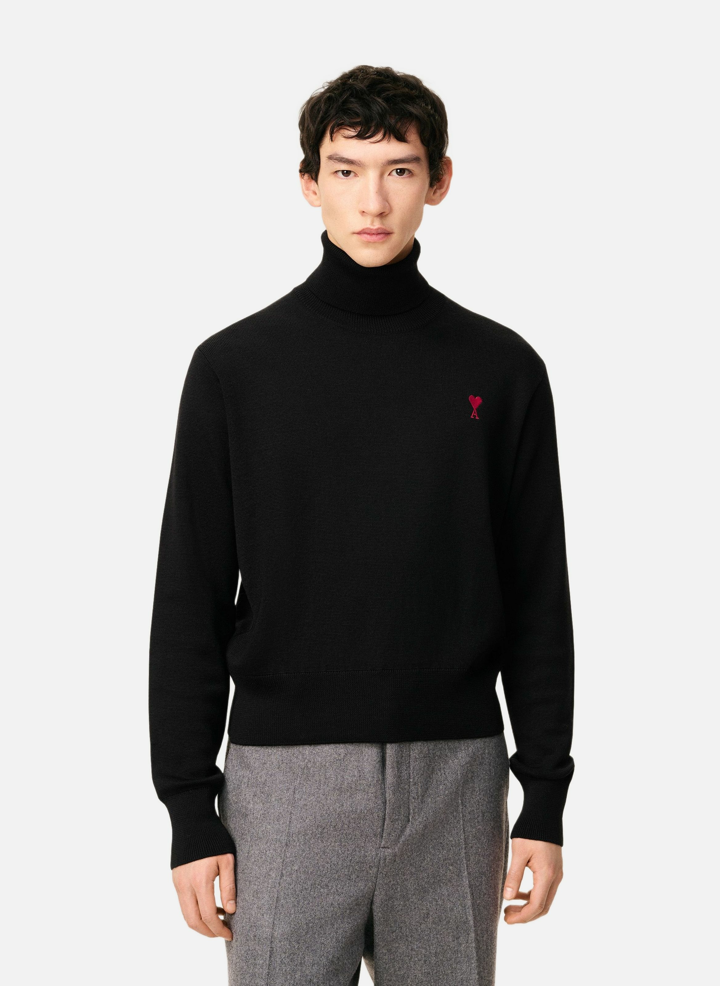 Pull col roulé ami de coeur en laine AMI PARIS Noir