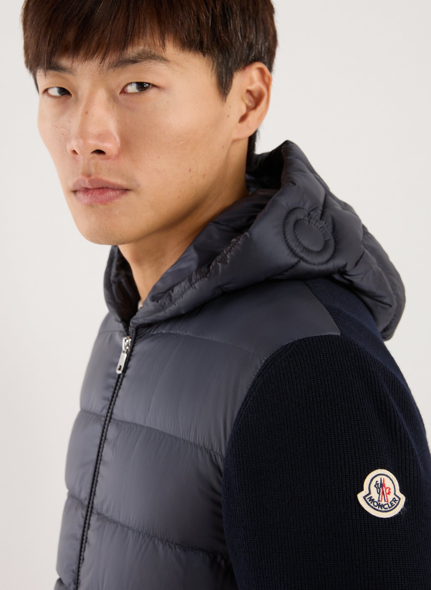 Bi-material virgin wool cardigan MONCLER Blue
