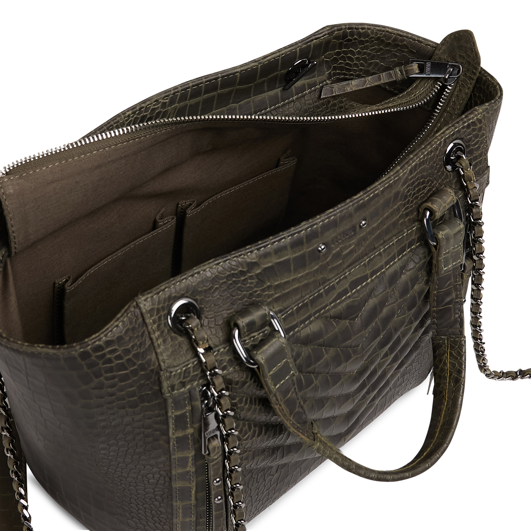 Cabas en cuir embossé effet croco 1440 m IKKS Kaki