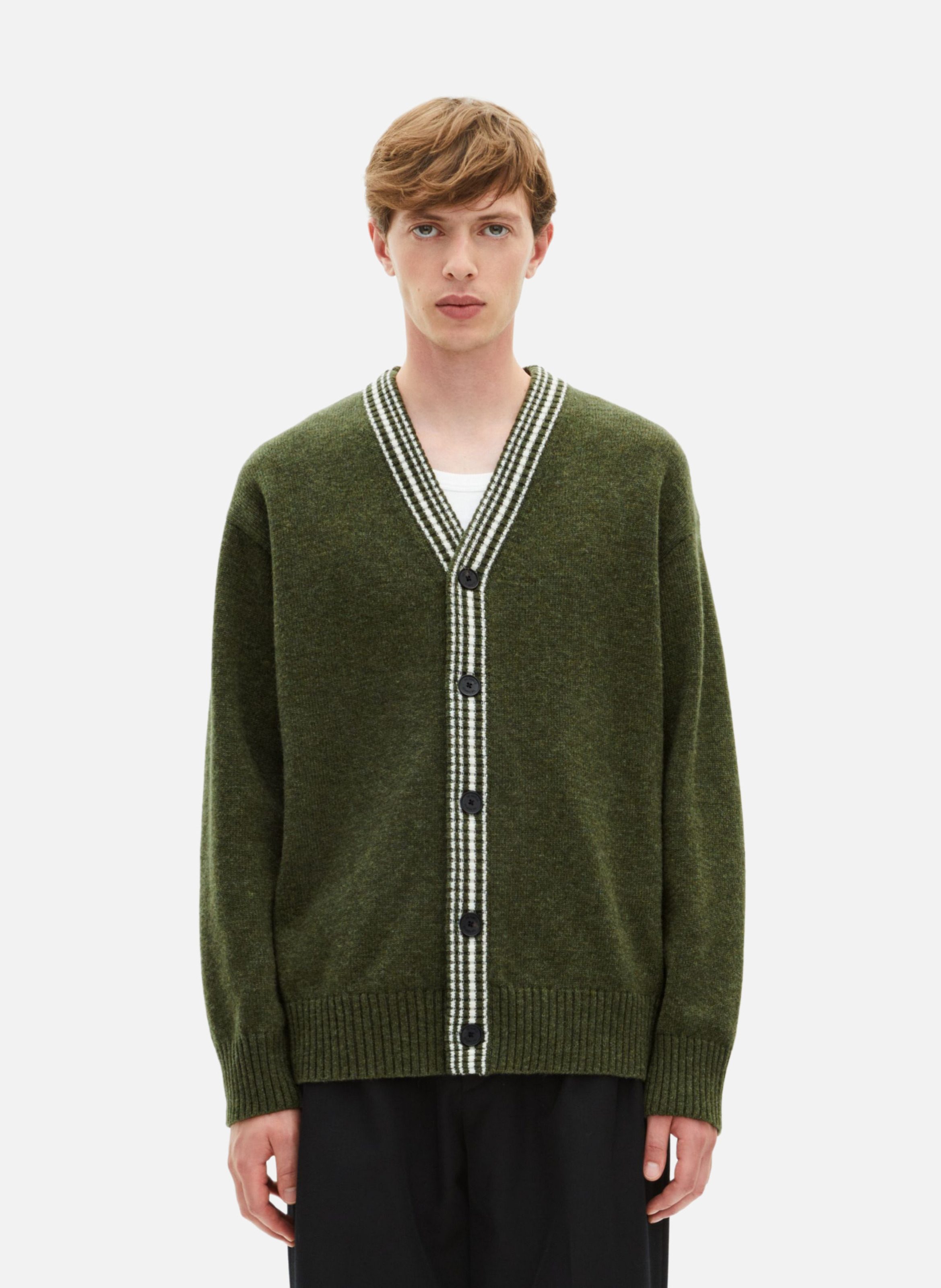 THE KOOPLES Cardigan en laine à rayures contrastées Vert