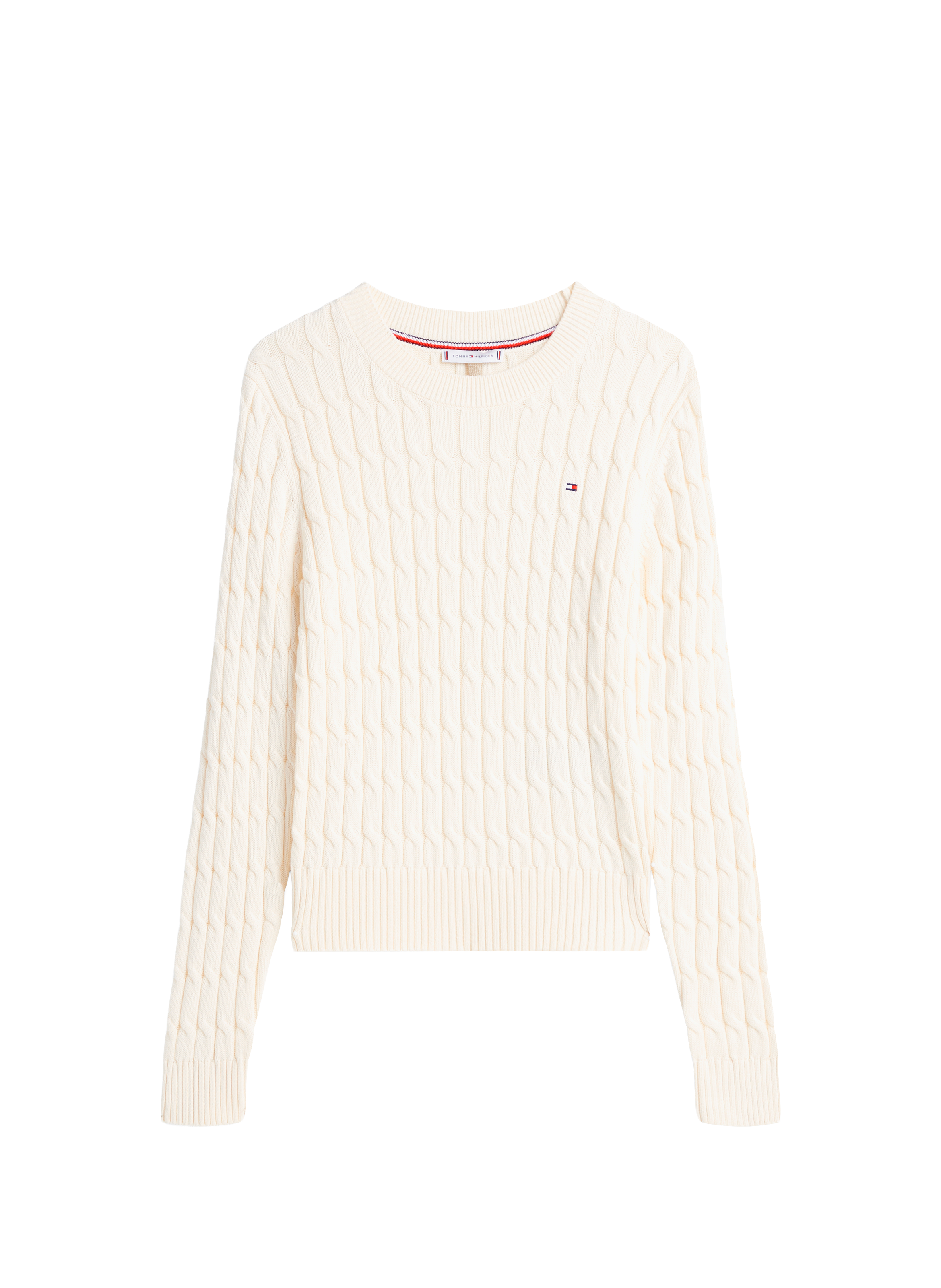 Straight round neck sweater in ribbed cotton knit TOMMY HILFIGER Beige