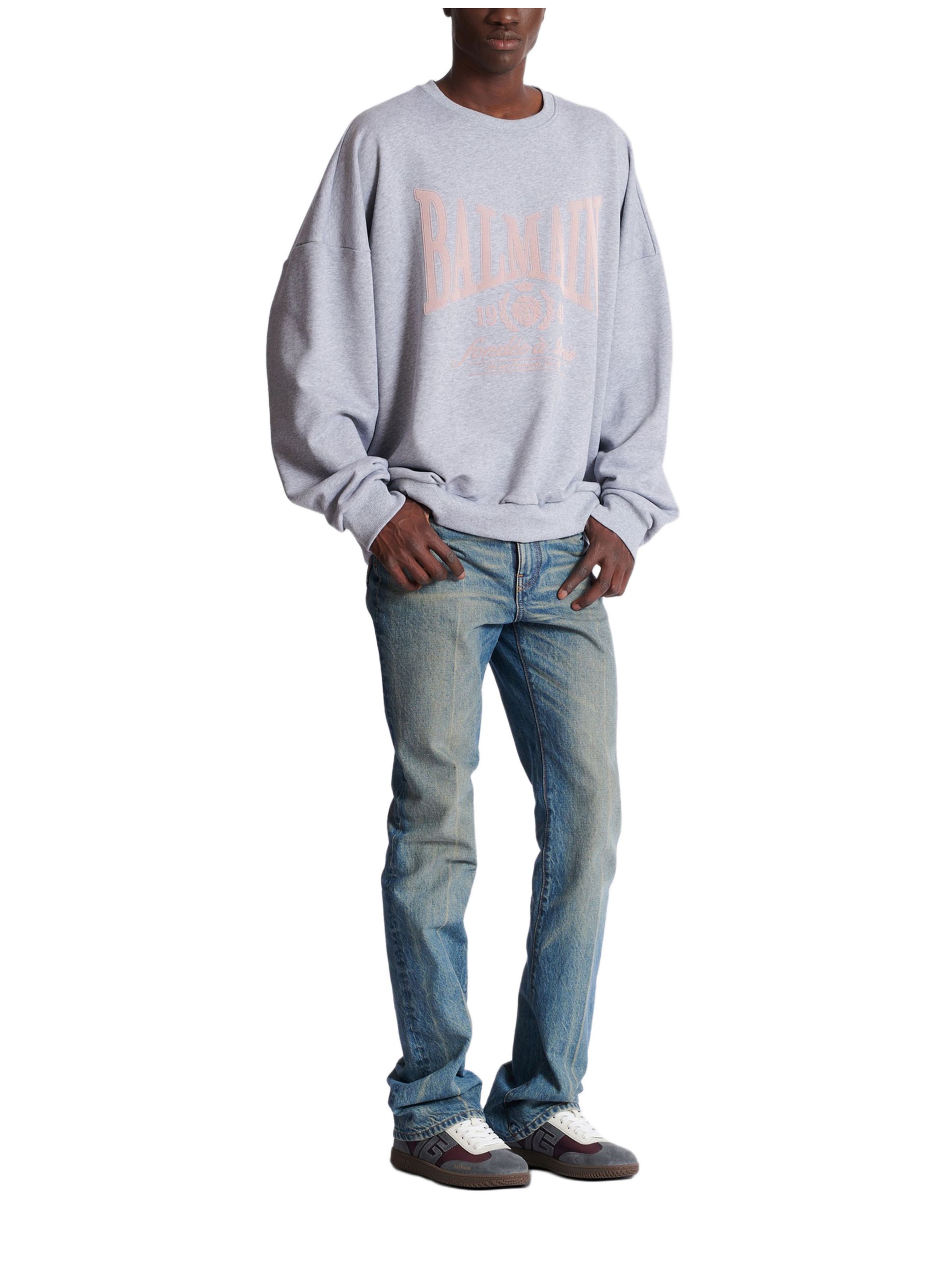 Sweatshirt en coton à imprimé BALMAIN Gris