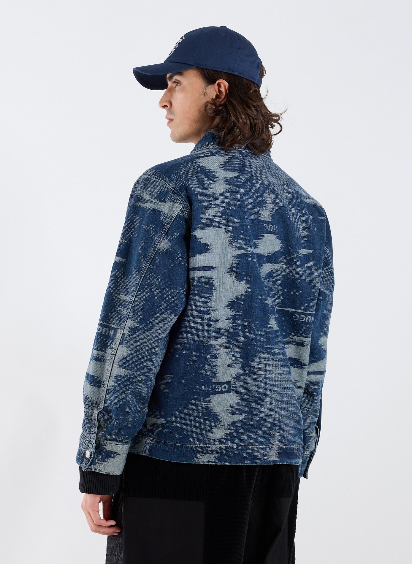 Oversized cotton denim jacquard jacket HUGO BLUE Blue