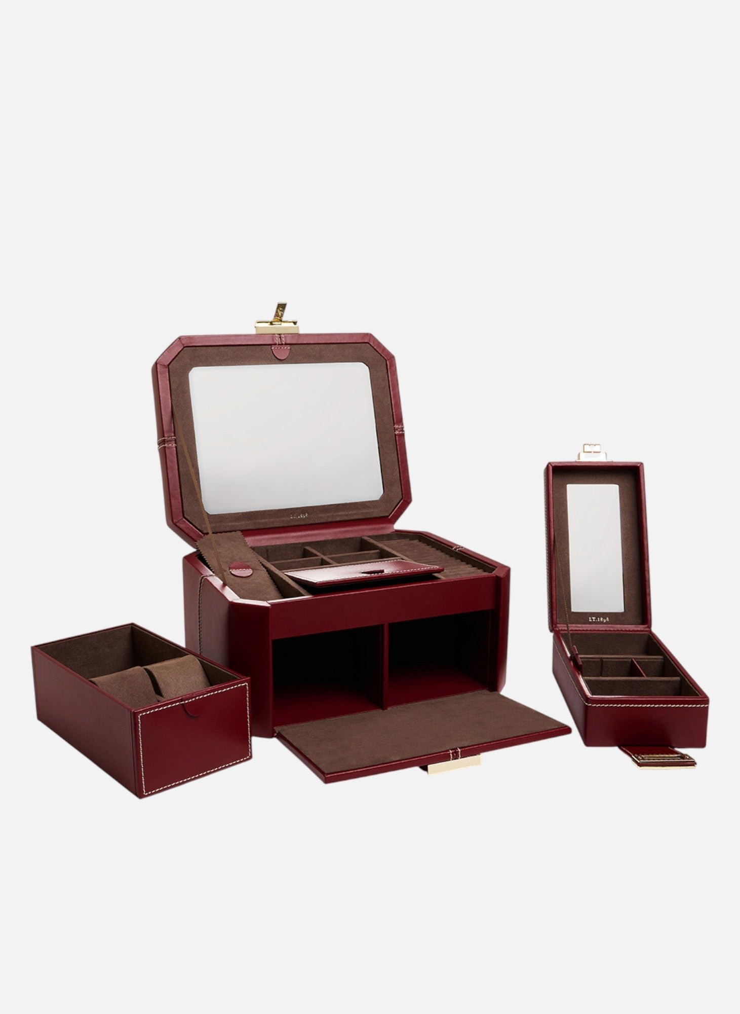 Grande boîte à bijoux fermoir t en cuir LE TANNEUR Rouge