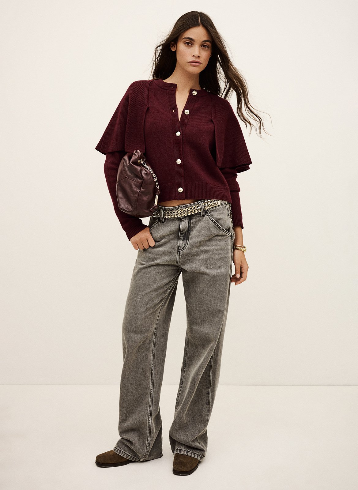 Cardigan boutonné en laine unie peggy BA&SH Violet