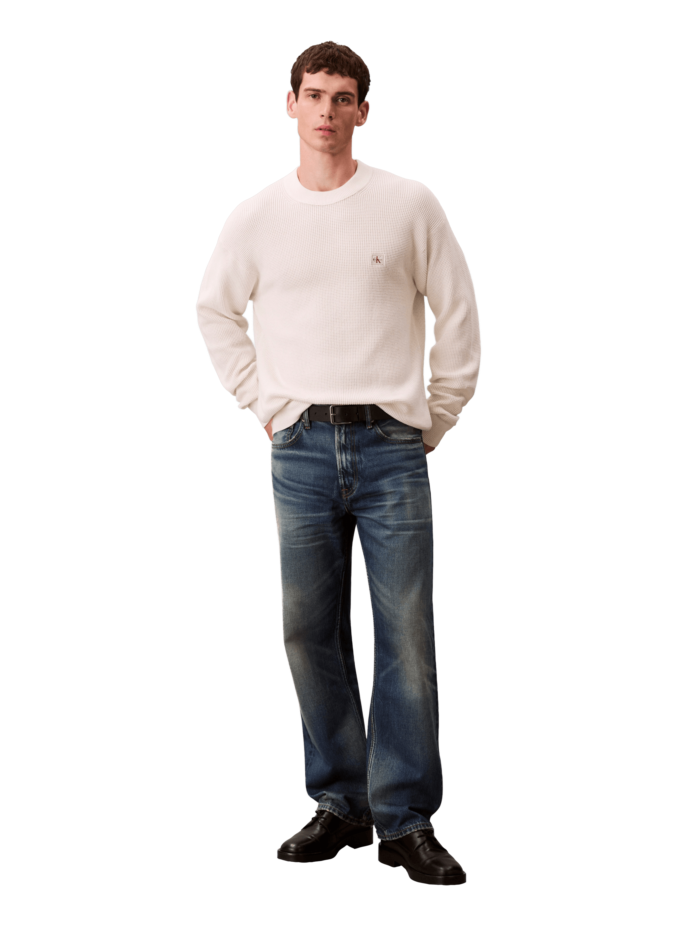 Straight round neck cotton sweater CALVIN KLEIN Beige