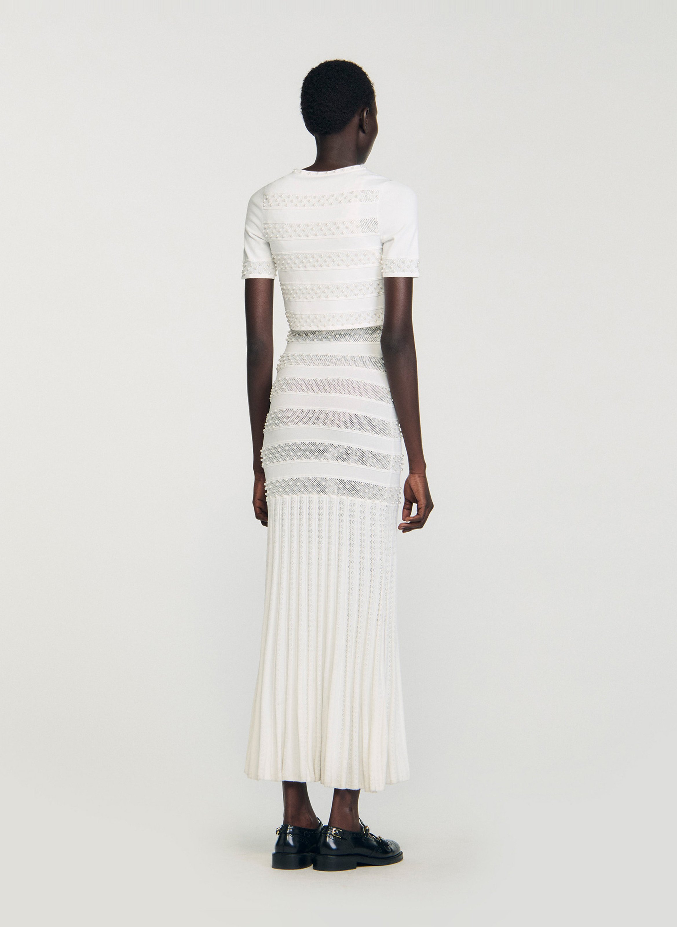 Cardigan court perlé col rond SANDRO Beige