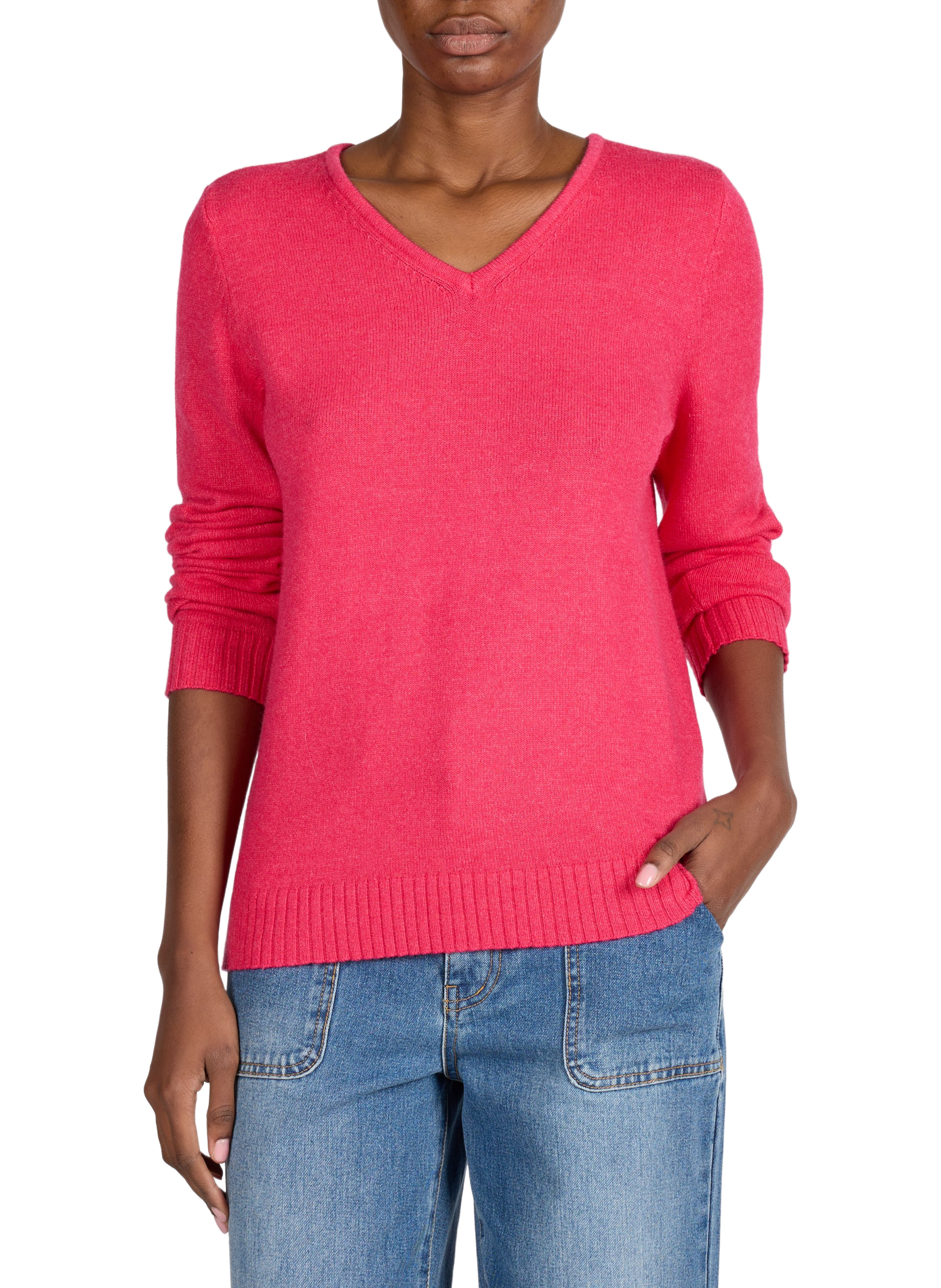 Ribbed V-neck sweater VILA Pink